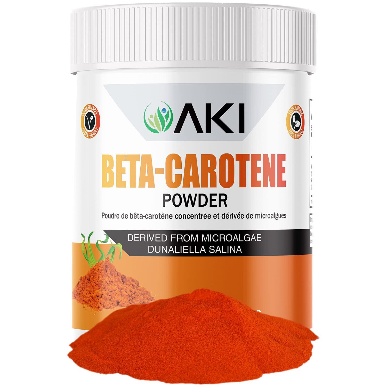 AKI ORGANIC AKI Beta Carotene 10% Powder (1.5Oz, 42.52G) Highly Concentrated flavouring Fount of Vitamin A, May Helps to Support Body Functions, Skin, Immune System, and Eye | GMO Free & Vegan Friendly