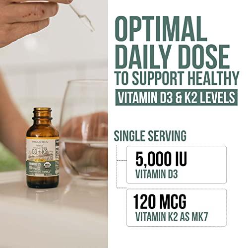 Triquetra Health Organic Plant D3 + K2 (5000 iu D3) - All-Trans MK7 from MenaQ7 (120 mcg K2) - 100% Organic & Plant-Based Sublingual D3 Drops (Cholecalciferol), 100% Vegan - Supports Immunity, Bone(1oz)