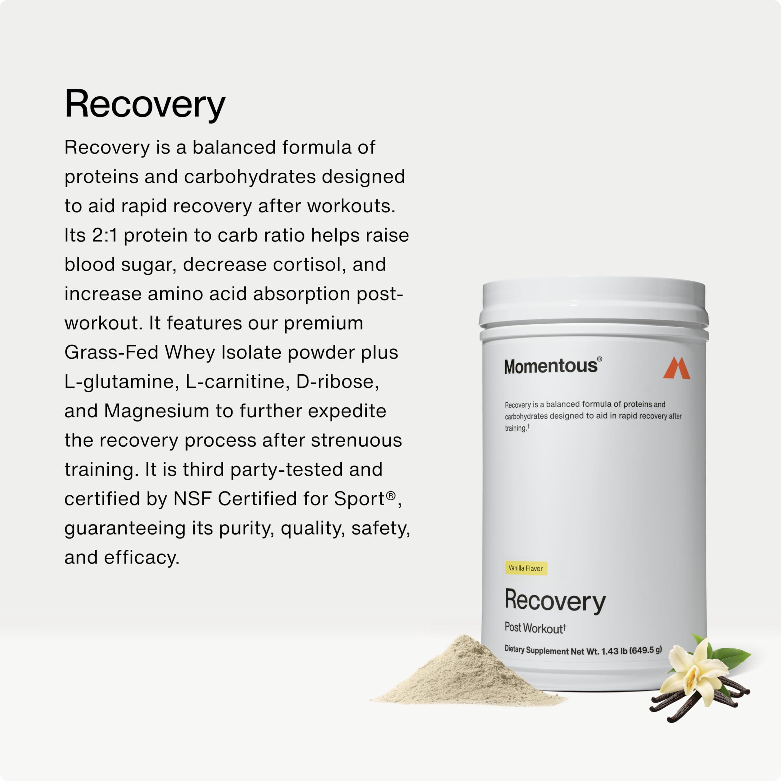 Momentous Momentous Recovery Grass-Fed Whey Protein Powder - 20g Post-Workout Whey Isolate Protein - NSF Certified, Gluten-Free, 15 Servings, Vanilla - Packaging May Vary