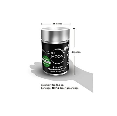Matcha Moon Matcha Moon Ceremonial Grade Matcha Green Tea Powder - Best For Traditionally Whisked Tea - Organic Matcha Green Tea Powder - Pure Zen - Value Size 100g Tin