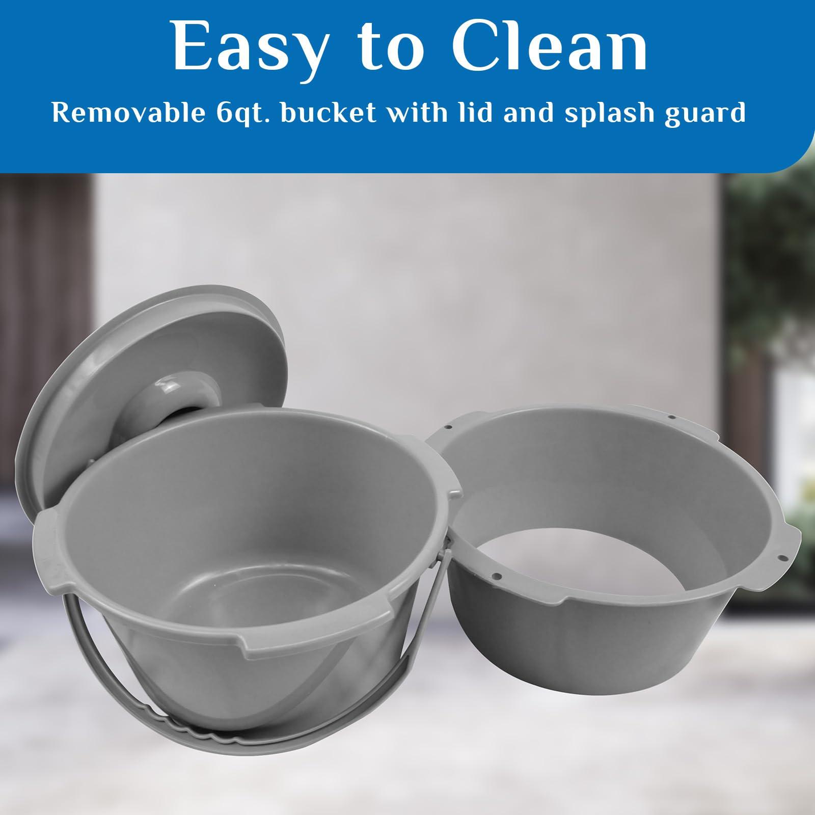 JumboTIGER 3-in-1 Steel Adjustable Bedside Commode,Portable Toilet for Adults 8 Quart,300 lb Weight Capacity Portable Potty,Toilet Seat with Safety Frame, Easy Cleaning, Tool-Free Assembly, Padded Arms,Gray