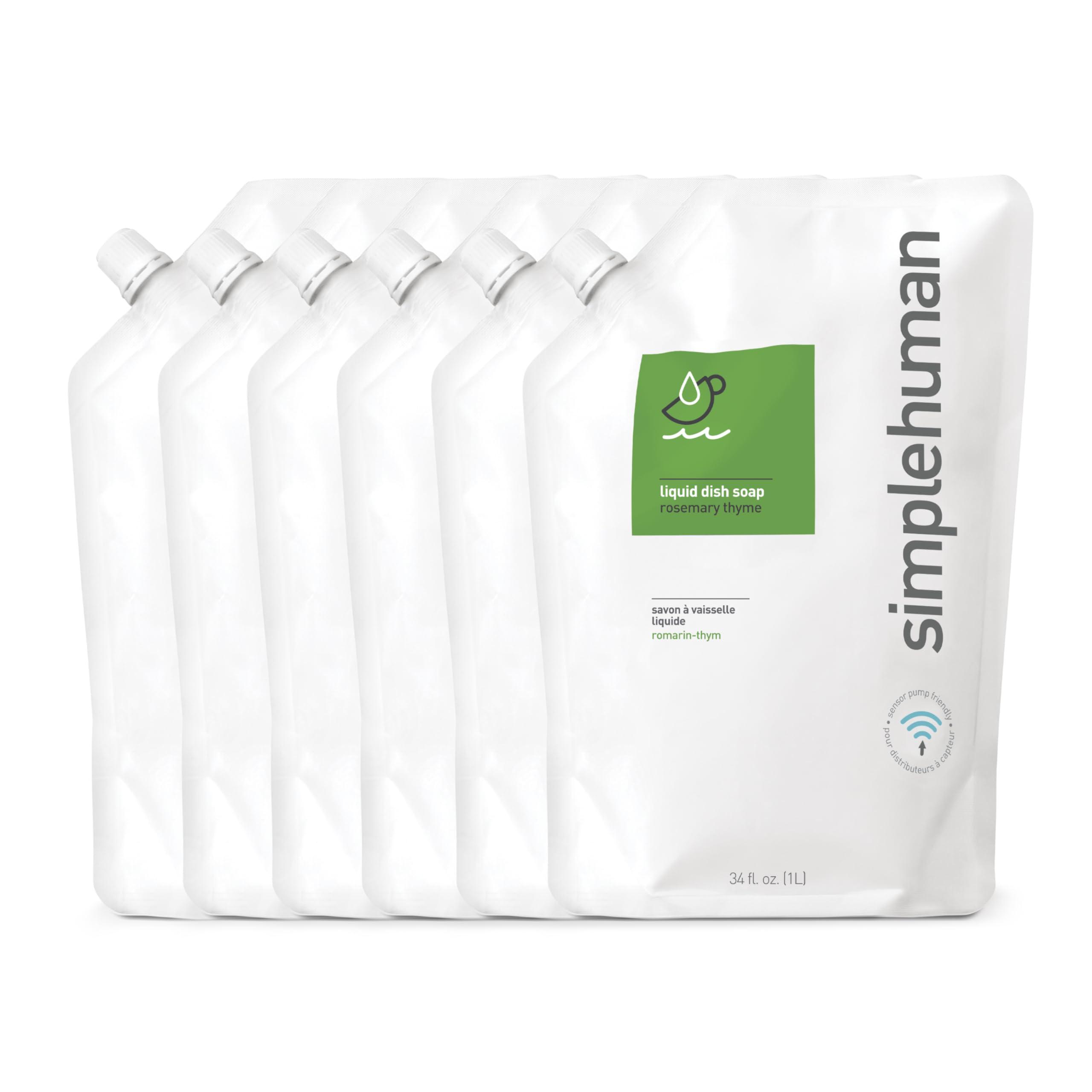 simplehuman simplehuman Rosemary Thyme Dish Soap Refill Pouch, 34 Fl Oz, Pack of 6