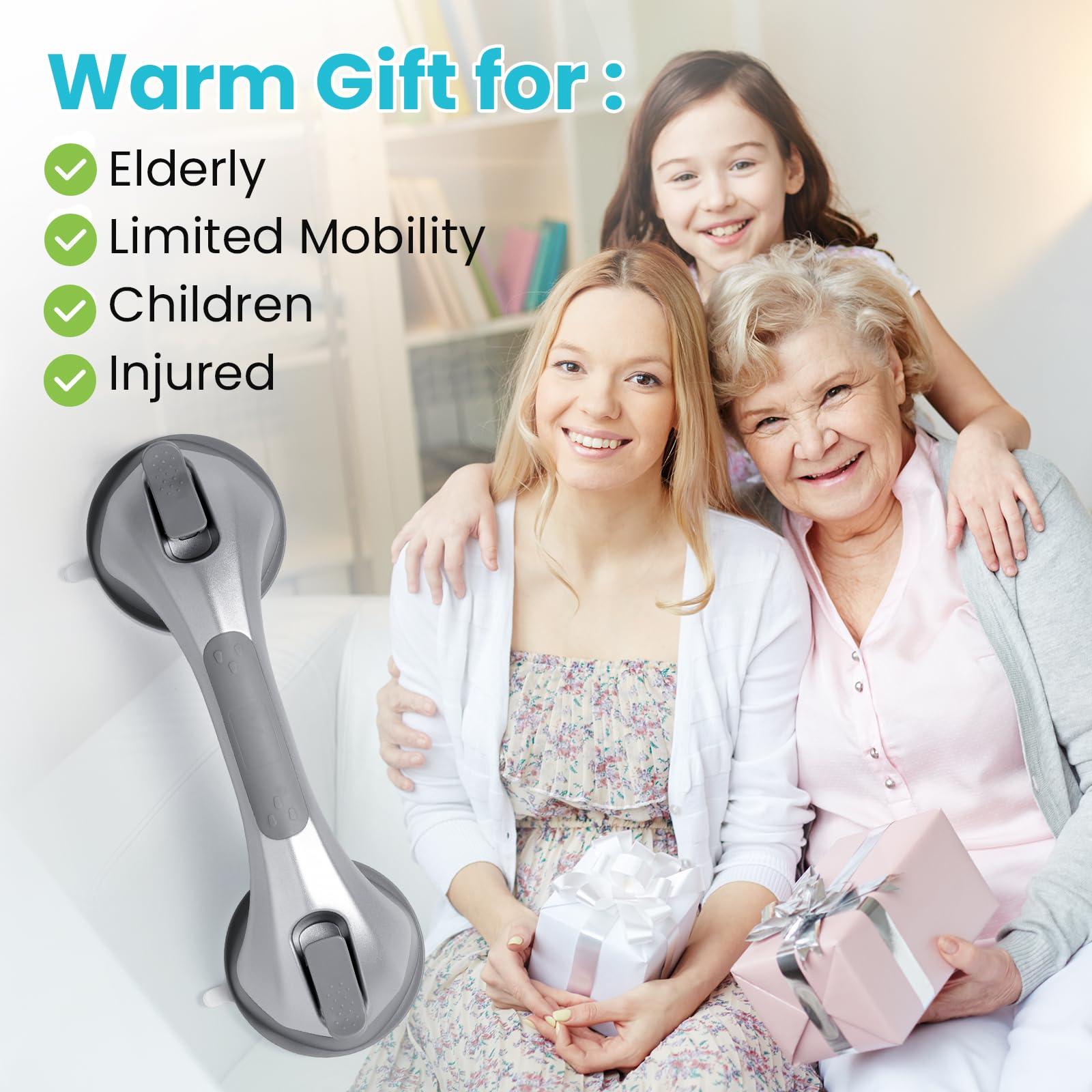 TAILI TAILI Shower Handles for Elderly Suction, 2 Pack 12 Inch Shower Grab Bar for Seniors, Grab Bars for Bathtubs, No Drilling Removable Safety Bath Grip, Silver