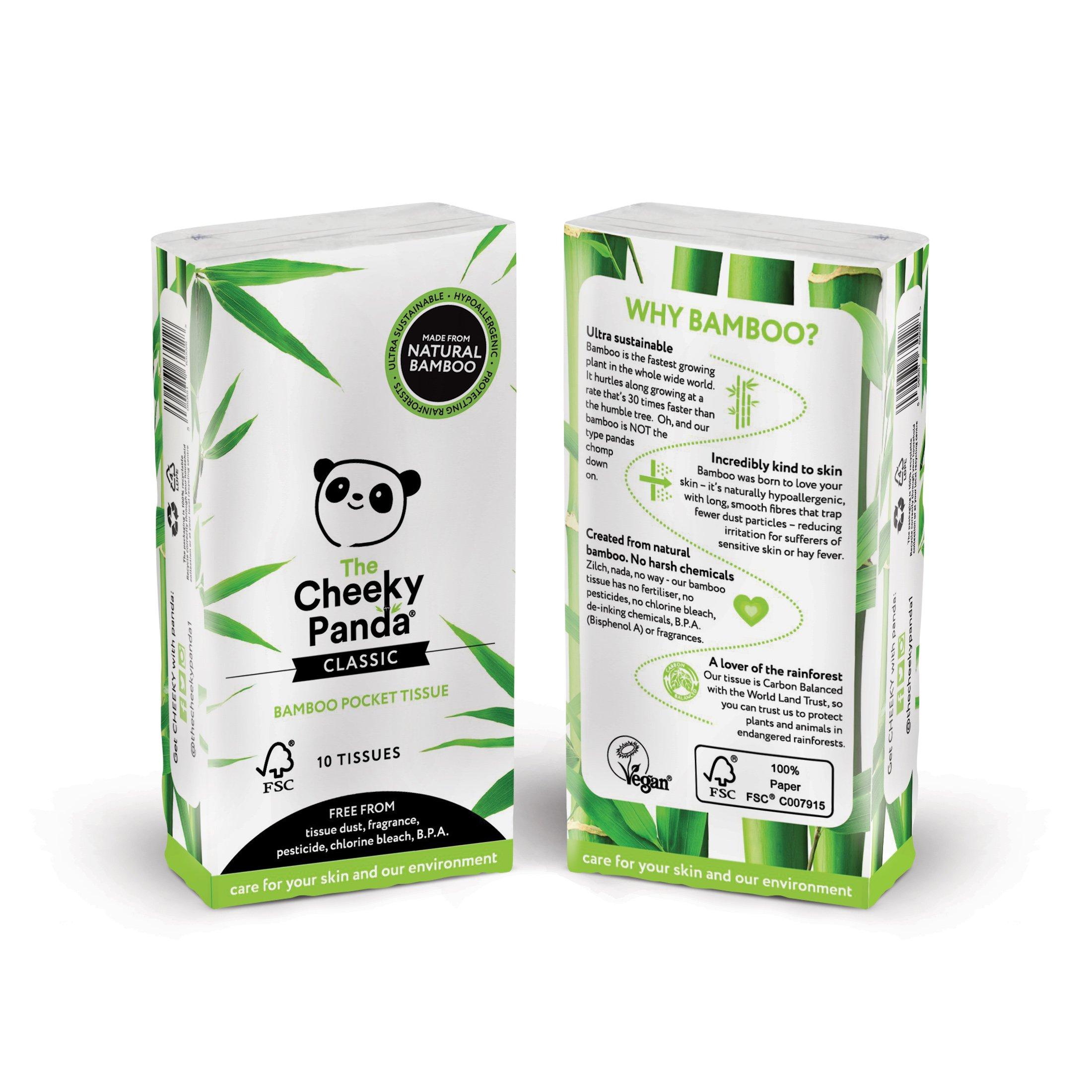 The Cheeky Panda The Cheeky Panda Bamboo Pocket Tissues, 8 Pack of 10 Hypoallergenic Tissues, Ultra Soft, 3-Ply, White, Travel Size