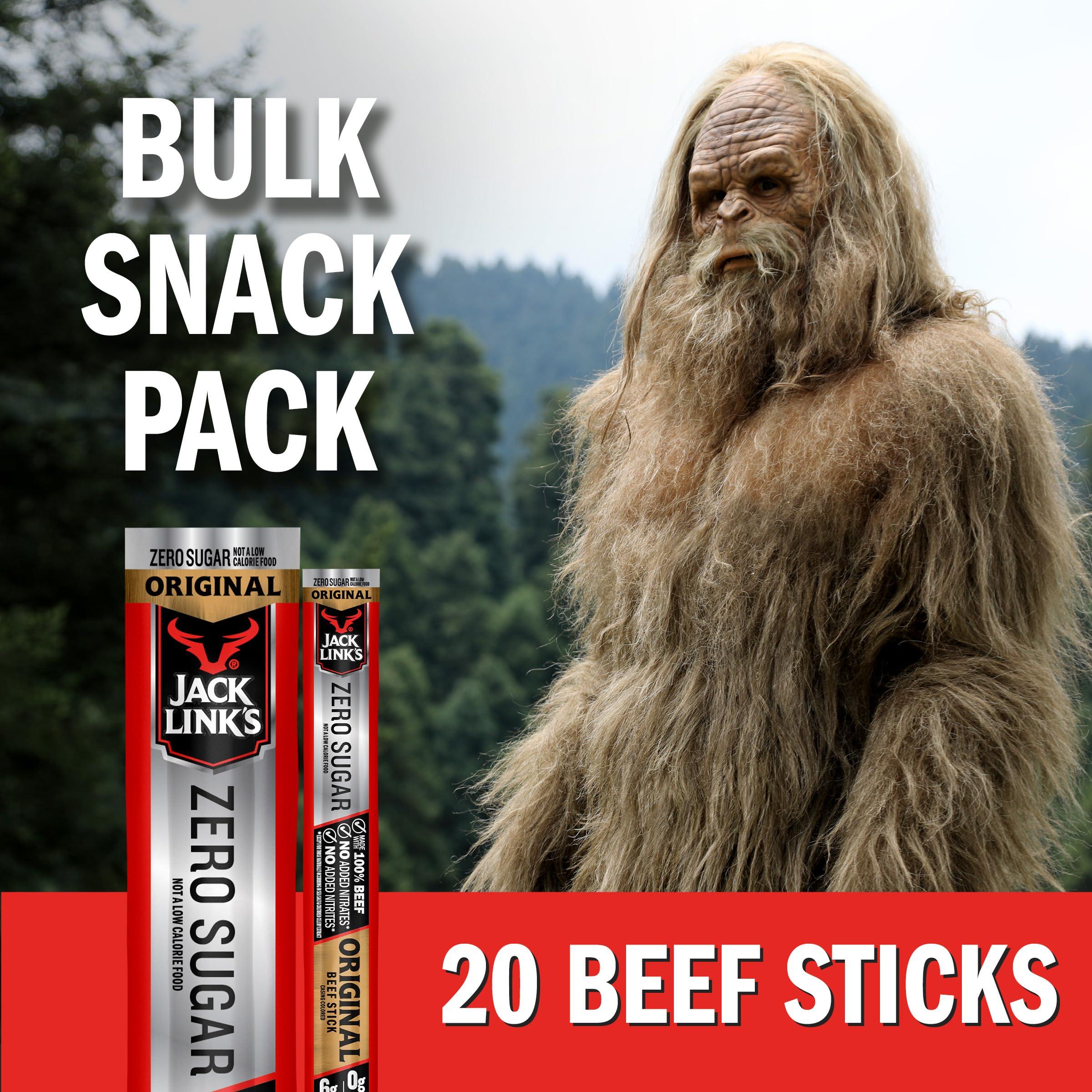 Jack Link's Jack Link\'s Beef Sticks, Original Zero Sugar Protein Snack, Meat Stick with 6g of Protein, Meat Snack Sticks Made with 100% Beef, Keto & Paleo Diet Ready, Individually Wrapped 0.92 Oz. (20 Count)
