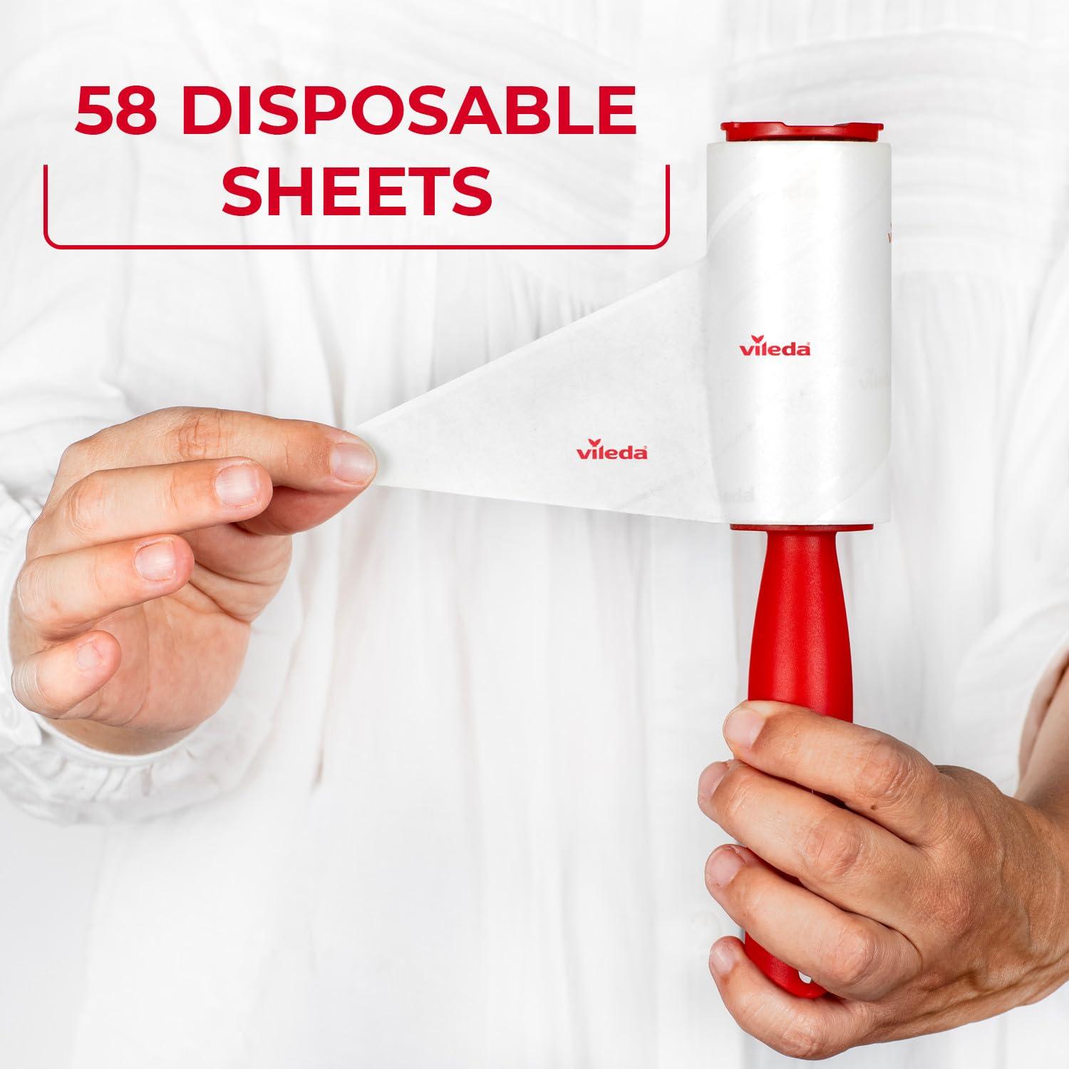 Vileda Vileda - Lint Roller Brush/Adhesive Sticky/Animal Hair Brush - 58 Sheets Per Roll - Red Handle
