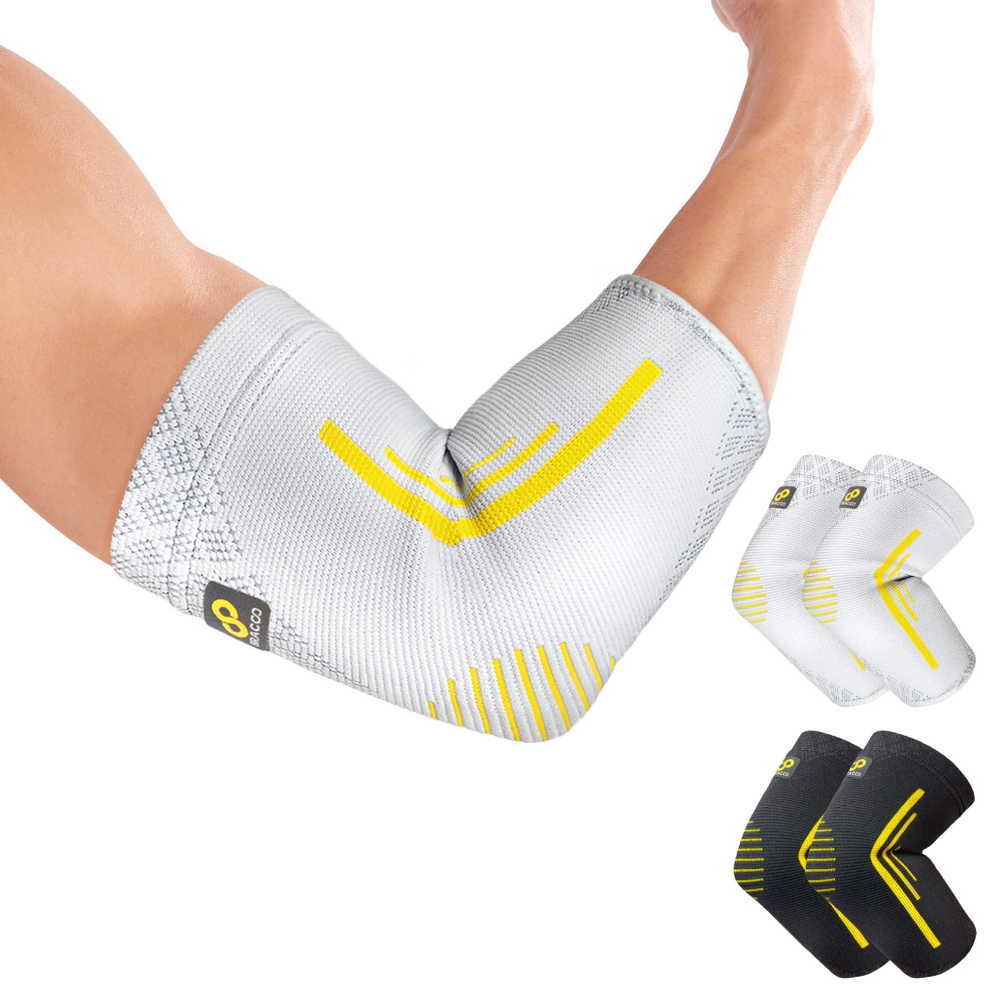 Bracoo Bracoo 2 Pack Elbow Brace Compression Support Sleeve for Tendonitis Pain Relief Men & Women, Tennis Elbow, Golf Elbow, Weightlifting, EE92 (Gray, Large)