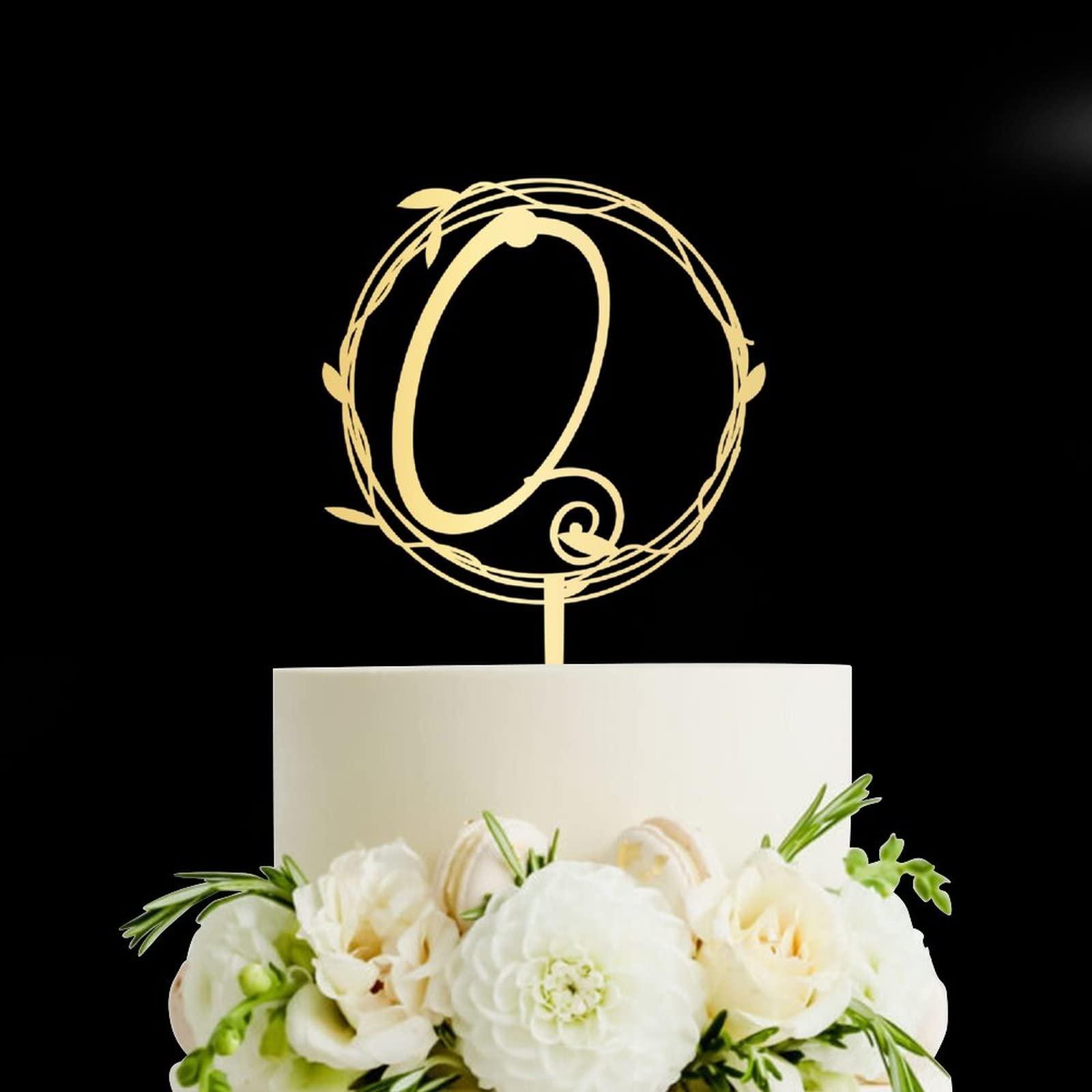 Vinisong Vinisong Initial Letter Q Cake Topper Gold Acrylic Cake Toppers Cake Decorations for Children or Adults Personalized Wreath Cake Topper for Birthday Wedding Anniversary Keepsake Party Decor