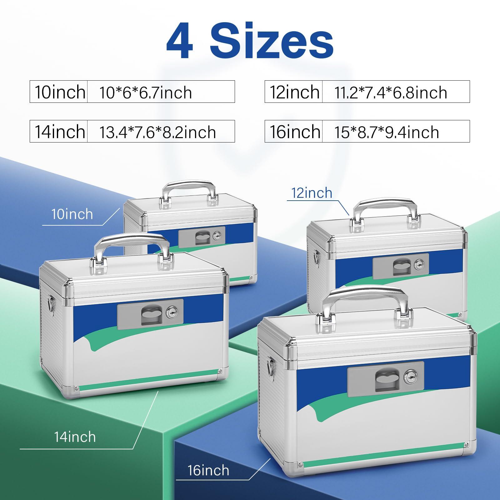 GODLONSEN GODLONSEN Medicine Lock Box for Safe Medication - 15 x 8.7 x 9.4 Inches - Lockable Storage Box for Drugs, First Aid Kit Empty, Lock Boxes with Key for Home/Outdoor (Blue/X-Large)