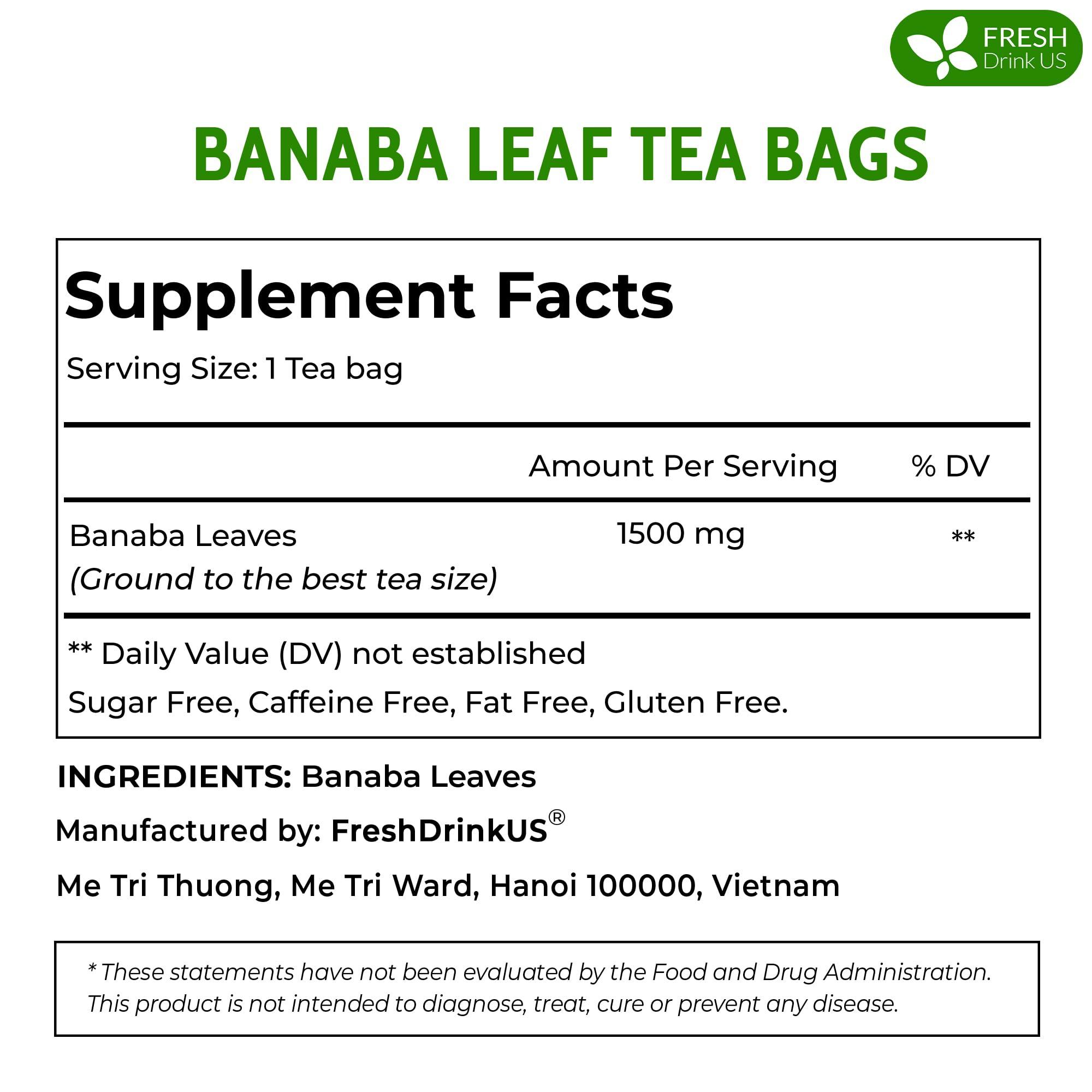 FRESHDRINKUS FreshDrinkUS, Premium 40 Banaba Tea Bags, 100% Natural & Pure from Banaba Leaves. Loose Leaf Banaba Herbal Tea. No Sugar, No Caffeine, No Gluten, Vegan.