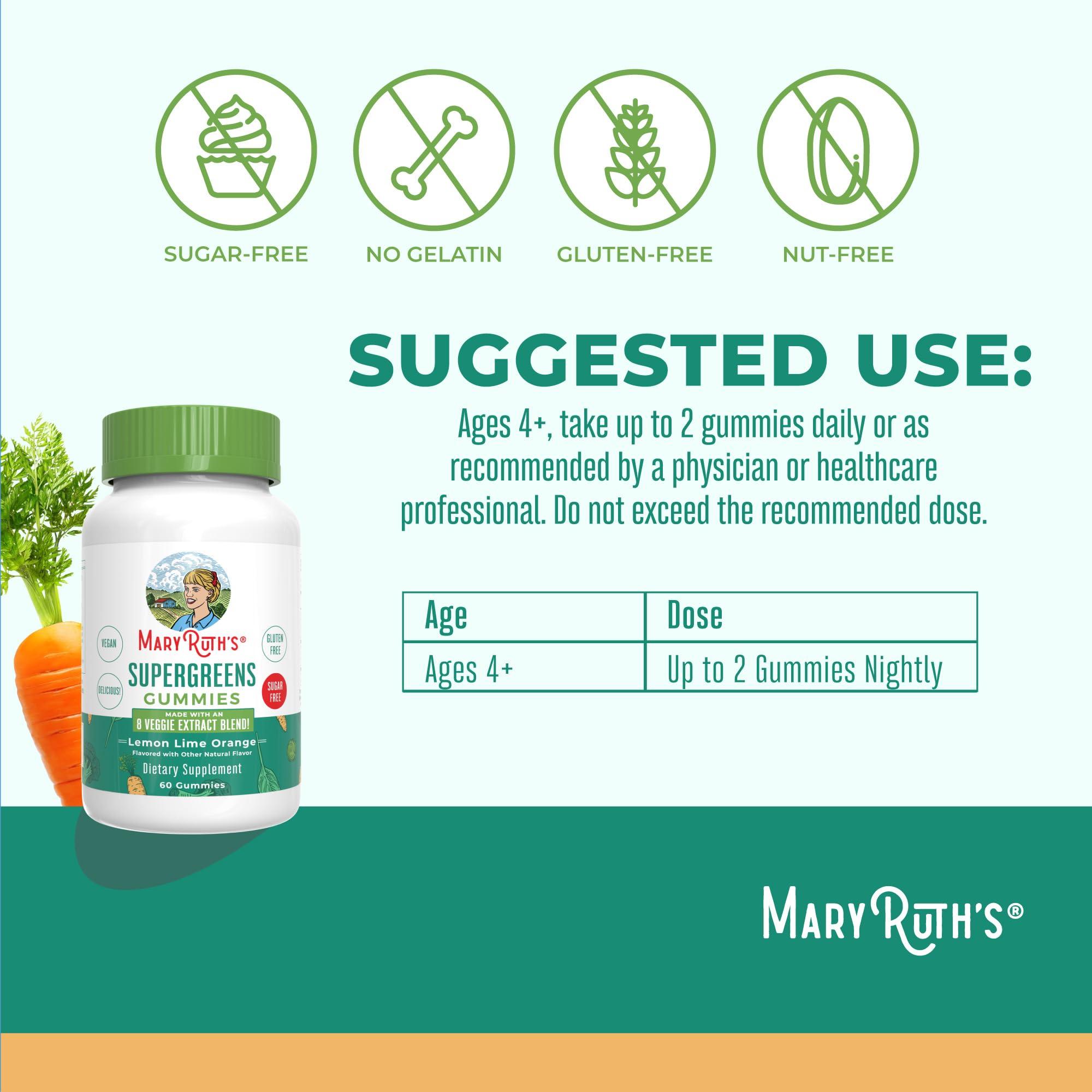 MaryRuth Organics MaryRuth Organics Super Greens Gummies | Naturally-Occurring Quercetin for Adults and Kids Ages 4+ | Sugar Free | 2g Fiber Per Serving | Vegan | No Gelatin | Pectin Based | 60 Count | 30 Servings