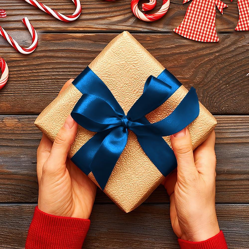 Xioabre Blue Ribbon for Christmas Tree 1 Inch 25 Yards Ribbon for Gift Wrapping, Navy Blue Ribbon Blue Christmas Ribbon Perfect for Hair Ribbon Bow Flower Bouquet Halloween Balloon Ribbon Gift Ribbon