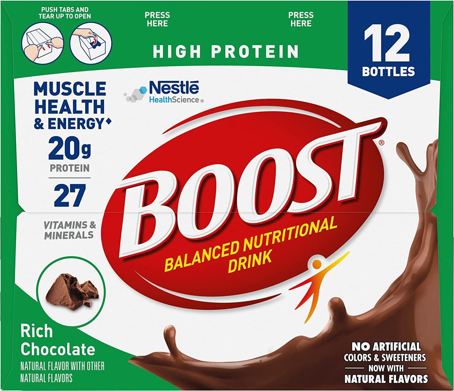 BOOST BOOST High Protein Ready to Drink Balanced Nutritional Drink, Rich Chocolate, 8 FL OZ (Pack of 12)