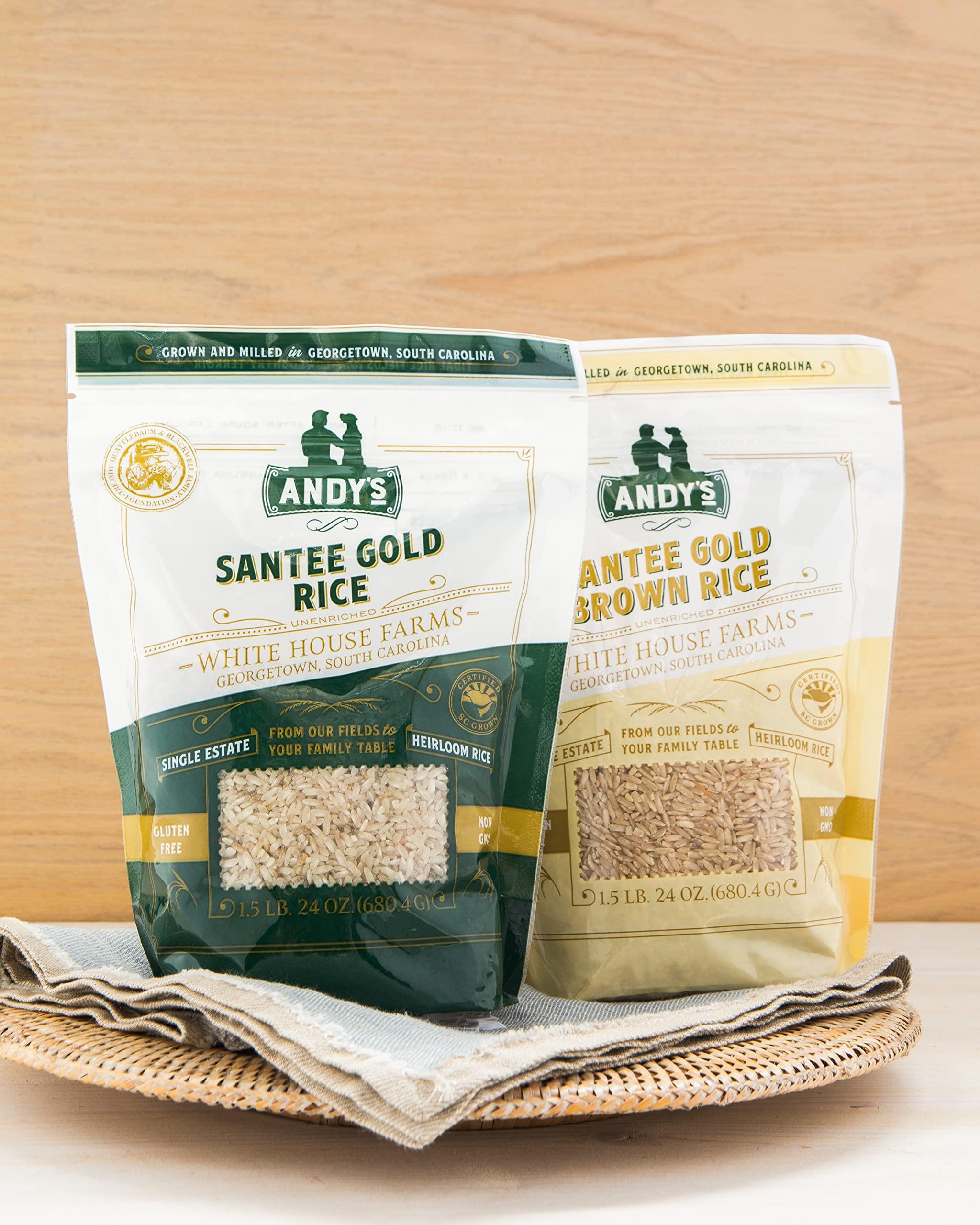 Andy's Andy’s Santee Gold Rice by White House Farms| Long Grain Brown Rice | Gluten Free & Non GMO | Sugar Free, Delicious Non-Aromatic | Harvested in The USA | 1 Pack | 24 Oz (1.5lb)