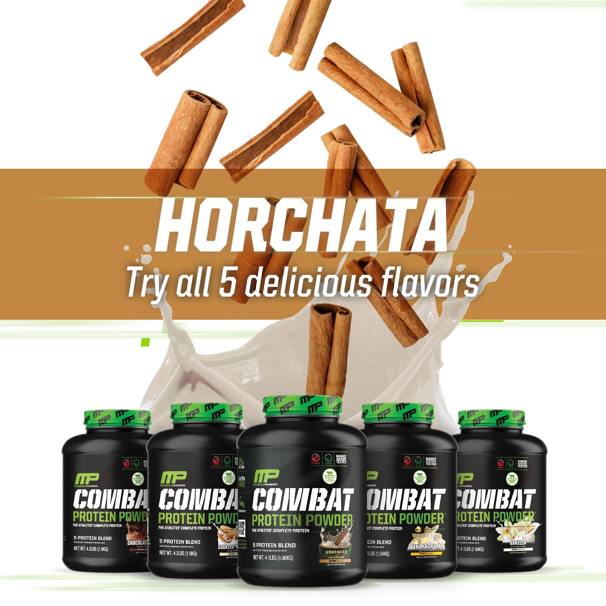 Muscle Pharm MusclePharm Combat Protein Powder, Horchata Flavor, Fuels Muscles for Productive Workouts, 5 Protein Sources Including Whey Protein Isolate & Egg Albumin, Gluten Free, 4 lb, 52 Servings