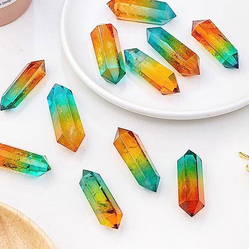 DECORN 7pcs Clear Crystal Quartz Wand Aura Angel Healing Crystals Hexagonal Tower Double Point Hexagonal Prisms Obelisk Wand Natural Reiki Chakra Mineral Specimen,60-70mm