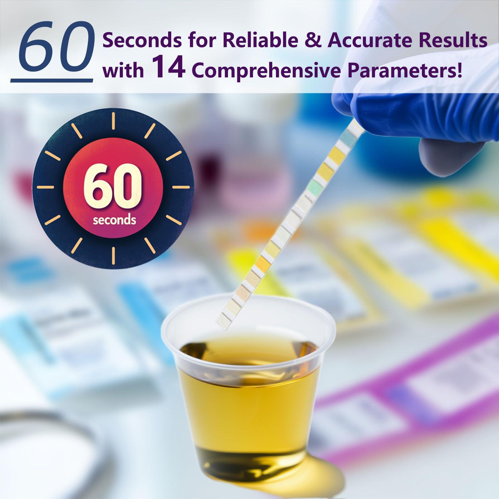 InsTesio 14-Panel Urine Test Strips - 150ct, Comprehensive Urinalysis for Men & Women, Detects UTI, pH, KET, Prot, SG, BIL, GLU, CRE, BLO, and More - Ideal for Home Use