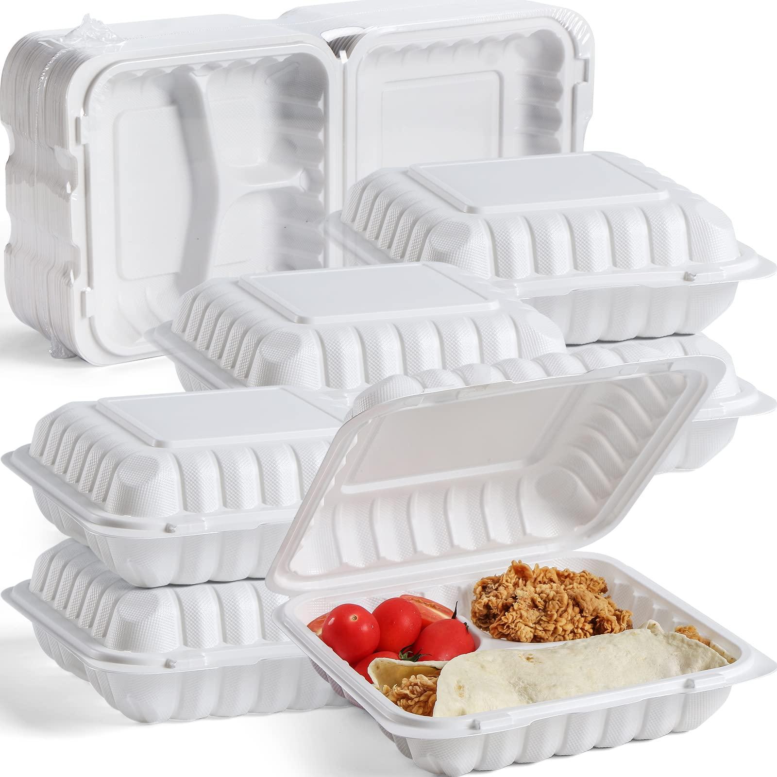 YANGRUI YANGRUI Plastic Plates Reusable 9 Inch 3 Compartment Plates For Party 150 Pack+Take Out Containers with Lids for Food 55 pack 8\'\'