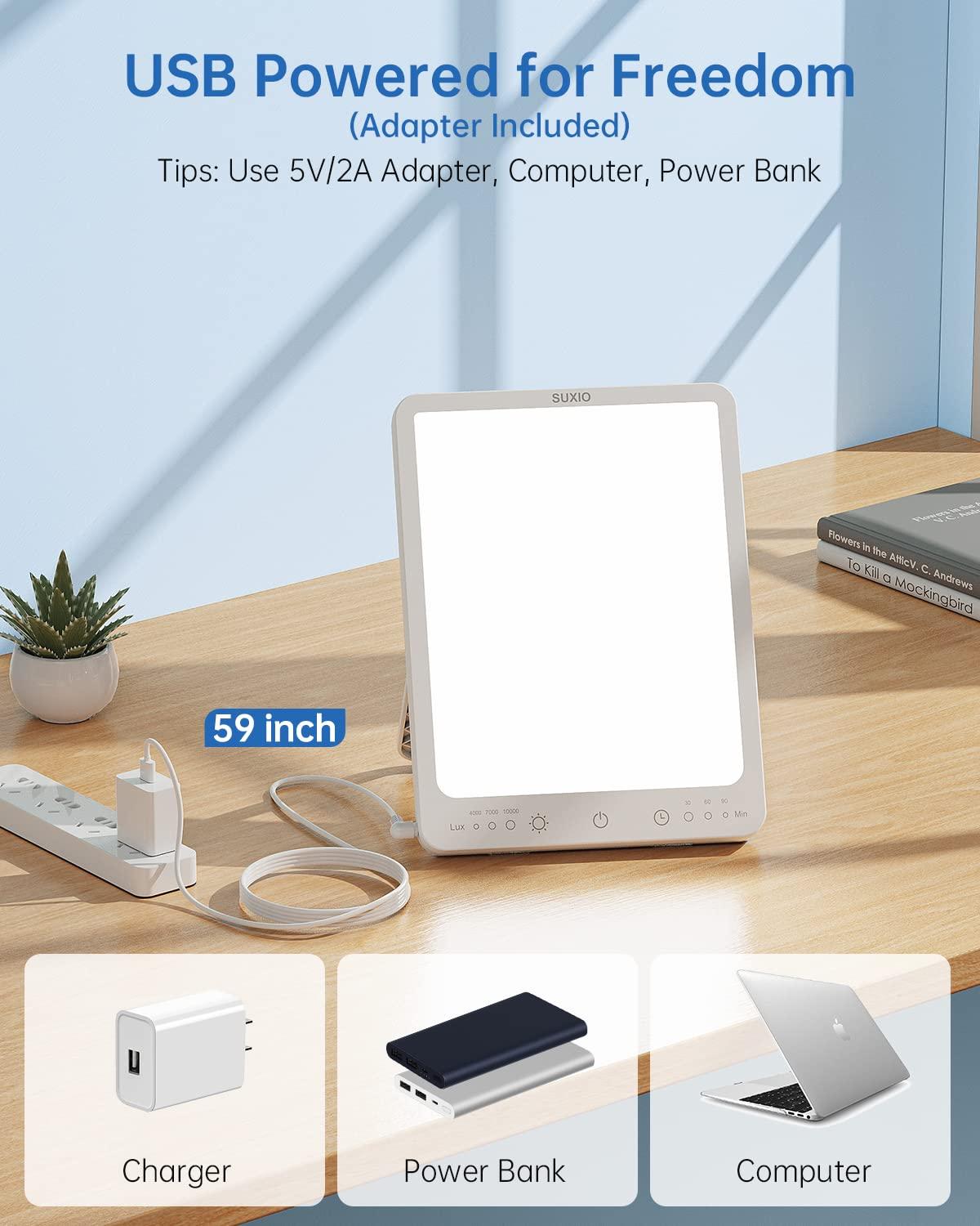 SUXIO SUXIO Light Therapy Lamp - 10000 Lux Therapy Light Lamp, 3 Timing & Mode Sunlight Lamp, Memory Function Daylight Lamp, Portable Light Box Therapy Use As Lift Mood, Happy Lamp for Home/Office/Travel