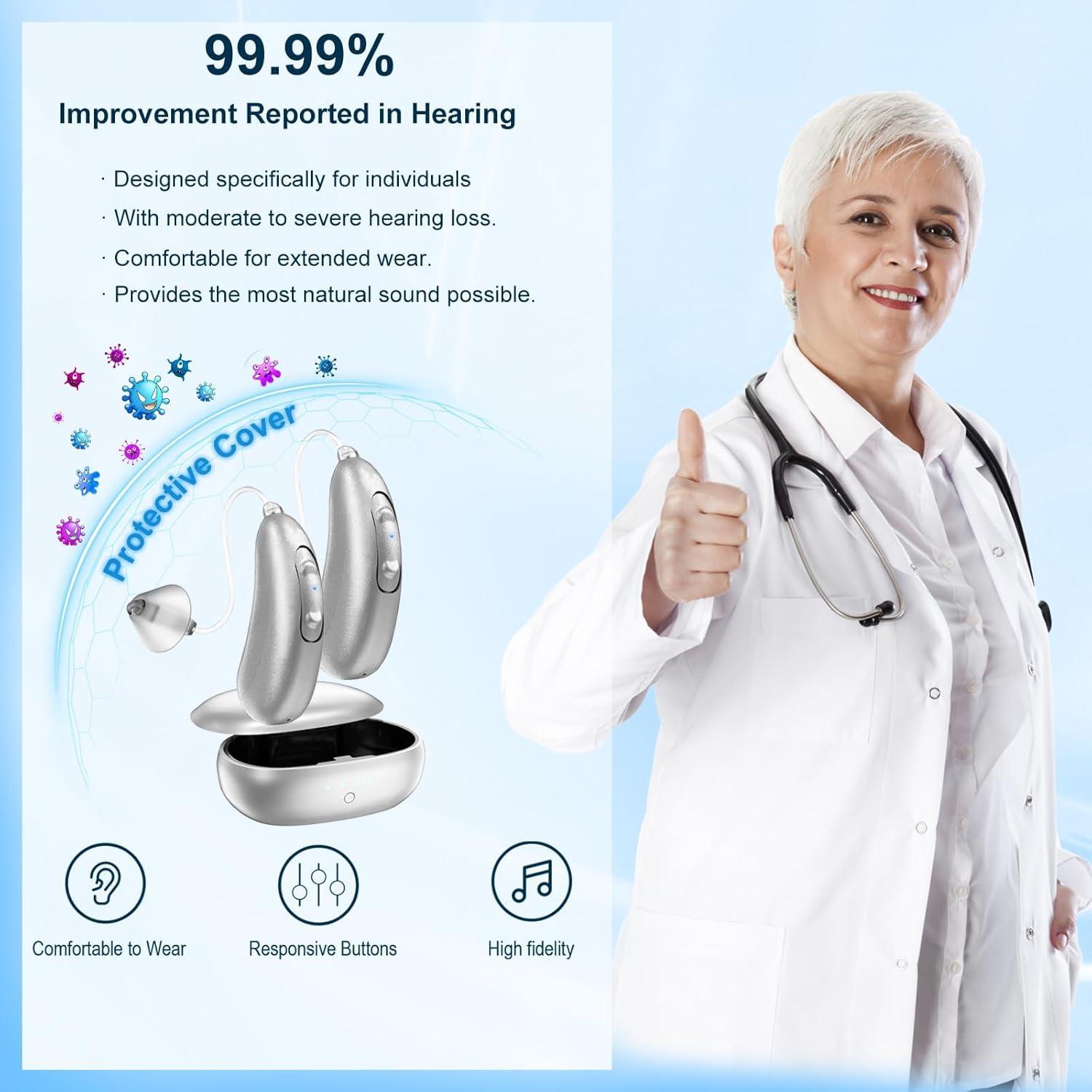 NELPO Nelpo BH-R55 Hearing Aids for Seniors & Adults, 48-Channel Rechargeable OTC Hearing Amplifier with Noise Cancelling, 6 Sound Modes, 18H Charging Case for Mild to Moderate Hearing Loss