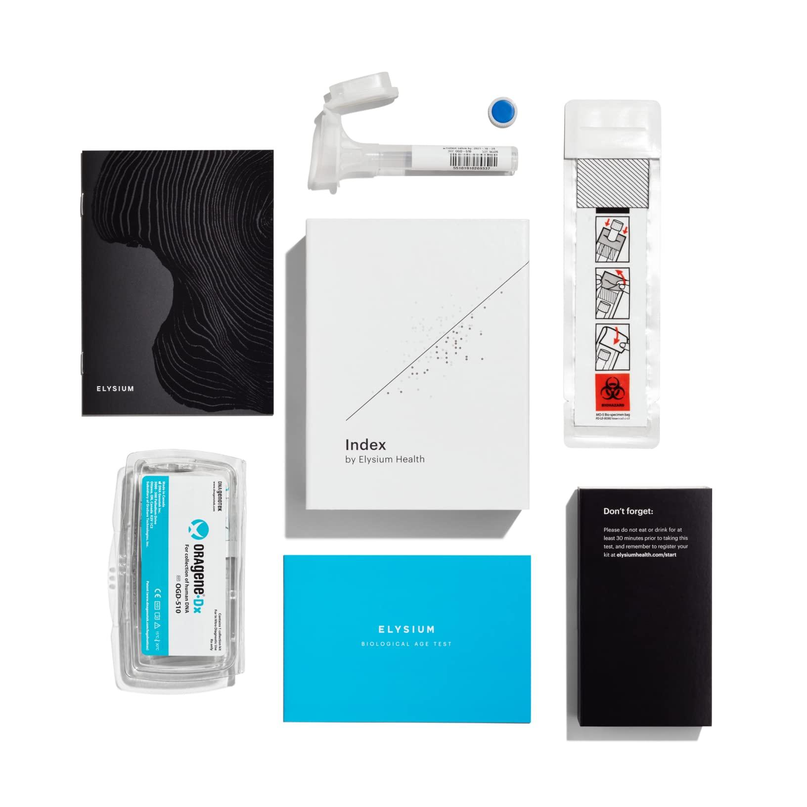 ELYSIUM ELYSIUM Index Biological Age Test, The Most Precise Biological Health Test Available. Take This at Home Test to Measure 10 Different aspects of Aging Using The Latest in epigenetic Technology.