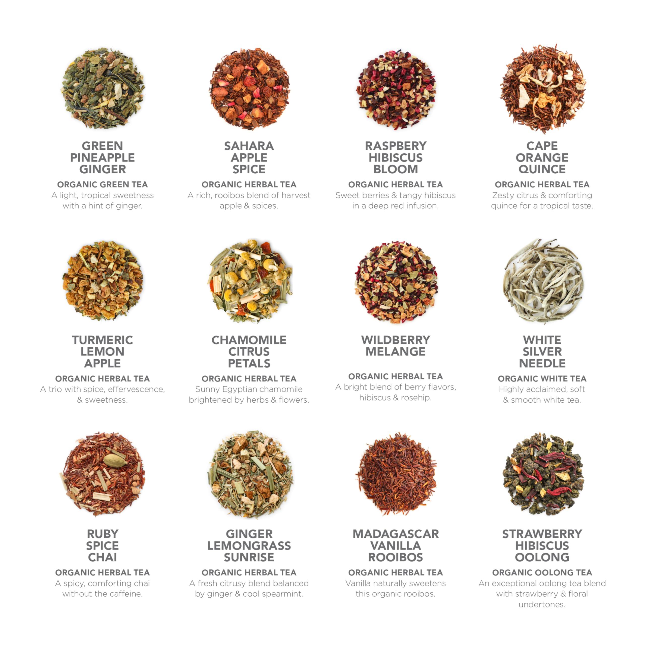 Teabloom Teabloom - World\'s Finest Pyramid Tea Collection, 24 Varieties of USDA Certified Organic Teas - Black Tea, Green Tea, White Tea, Oolong Tea, and Herbal Tea Blends