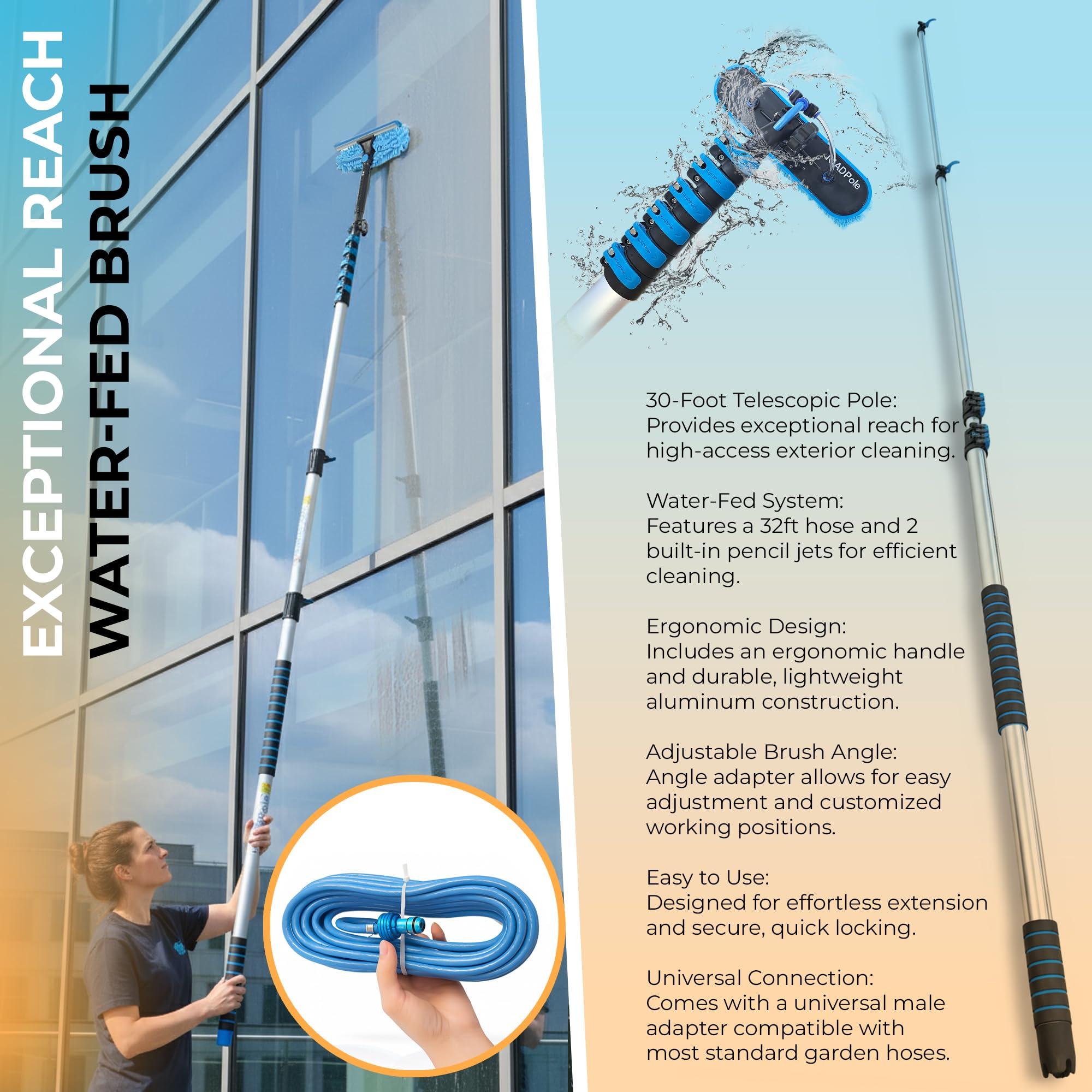 IGAD 26 ft IGADPole Washing Kit: Water-fed Brush, Cobweb Duster and 10(25cm) Squeegee and Soap Dispenser, with 5-Stage Telescoping Pole 5-20 Ft Pole