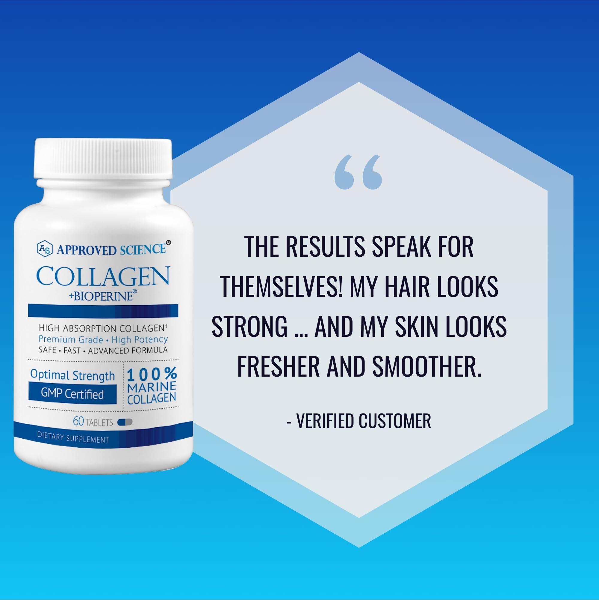 Approved Science Approved Science Collagen Pills - Absorbable Marine Collagen Types I and III - 360 Tablets - Healthy Hair, Skin, and Joints - Vitamin C, Sodium, and Bioperine for Fast Results - Non-GMO, Made in USA