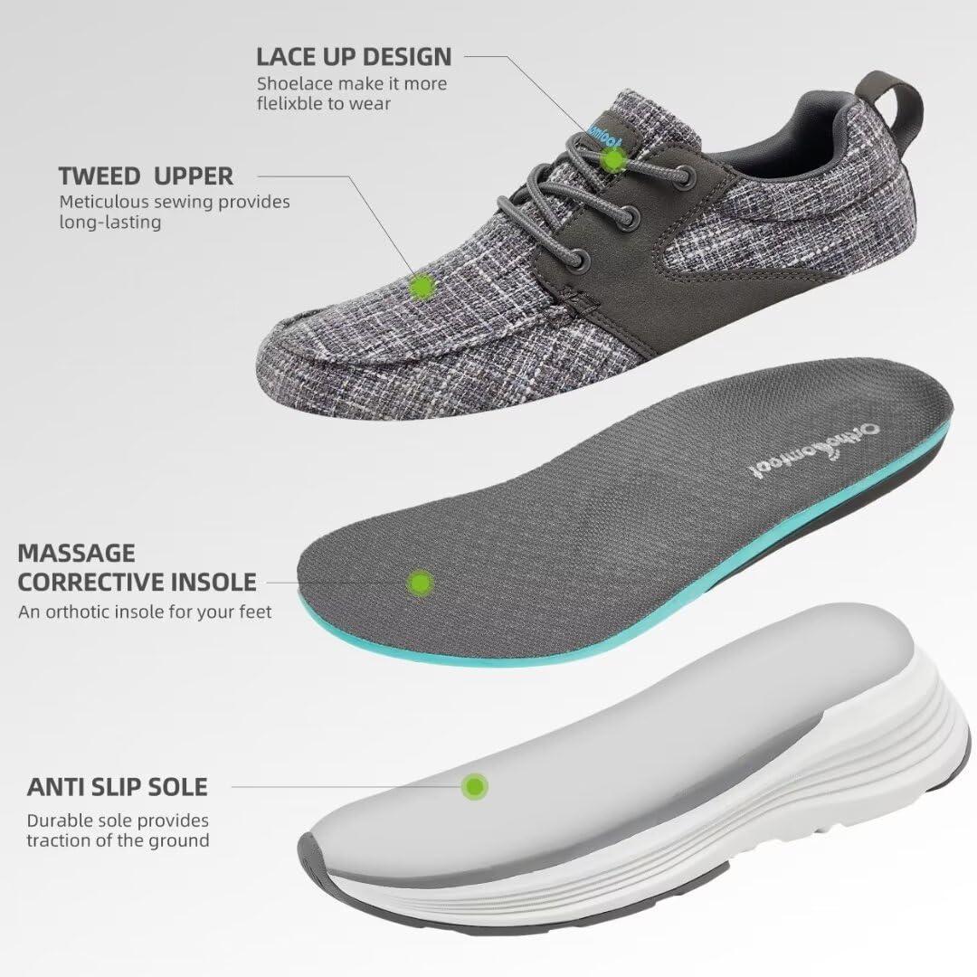 OrthoComfoot Women\'s Orthopedic Fashion Sneakers for Plantar Fasciitis: Vegan Ergonomic Walking Shoes for Foot and Heel Pain Relief, Breathable Casual Shoes for Neuropathy Gray Size 8.5