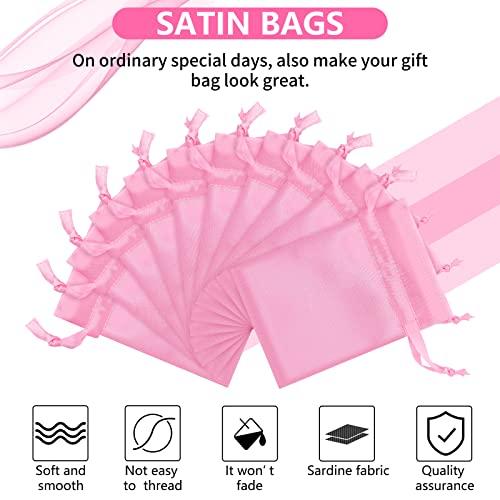 Shappy 50 Pieces 3 x 4 Satin Bags with Drawstring Gift Pouch Mini Jewelry Bags Small Wedding Favor Bags Smooth Soft Satin Fabric Candy Pouches for Baby Shower Decoration (Pink)
