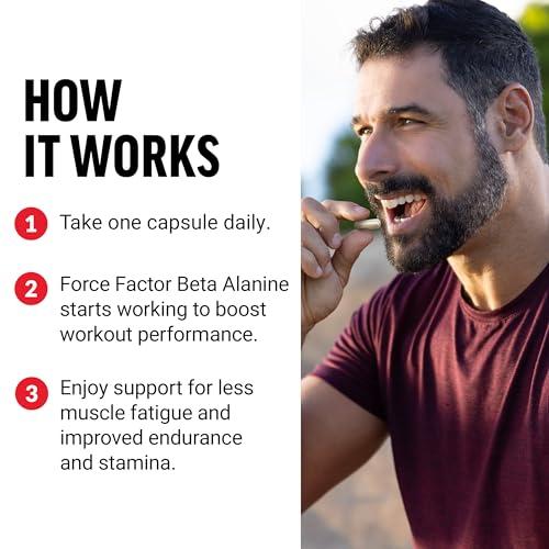 Force Factor FORCE FACTOR Beta Alanine Capsules, Beta-Alanine Endurance Supplement to Boost Performance & Reduce Fatigue, Clinical Dose, Premium Quality, Vegan, Non-GMO, 120 Capsules