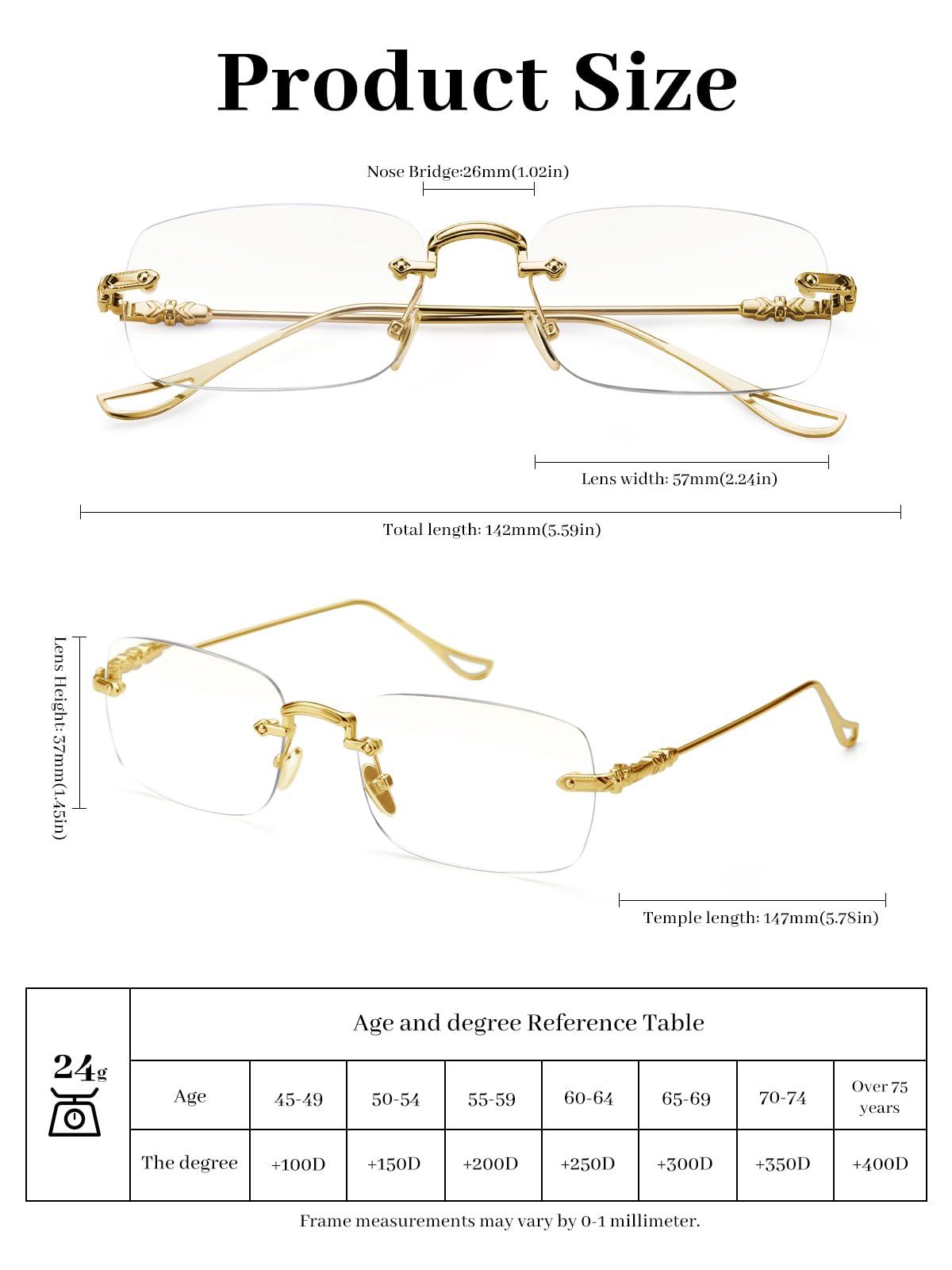 LUFF LUFF Frameless Reading Glasses for Women Men,Rimless Readers Blue Light Metal Classic Computer Eyeglasses Anti Eyestrain