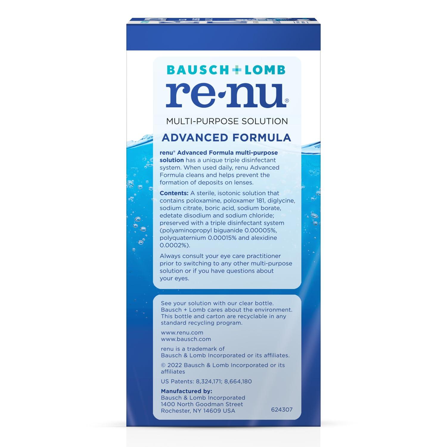 Renu Renu Contact Lens Solution Multipurpose Disinfectant, Advanced Formula Lens Cleaner, Cleans & Moisturizes Soft & Silicon Hydrogel Lenses, Multi-Pack 16 Fl Oz (Pack of 2) + 2 Fl Oz Travel Size