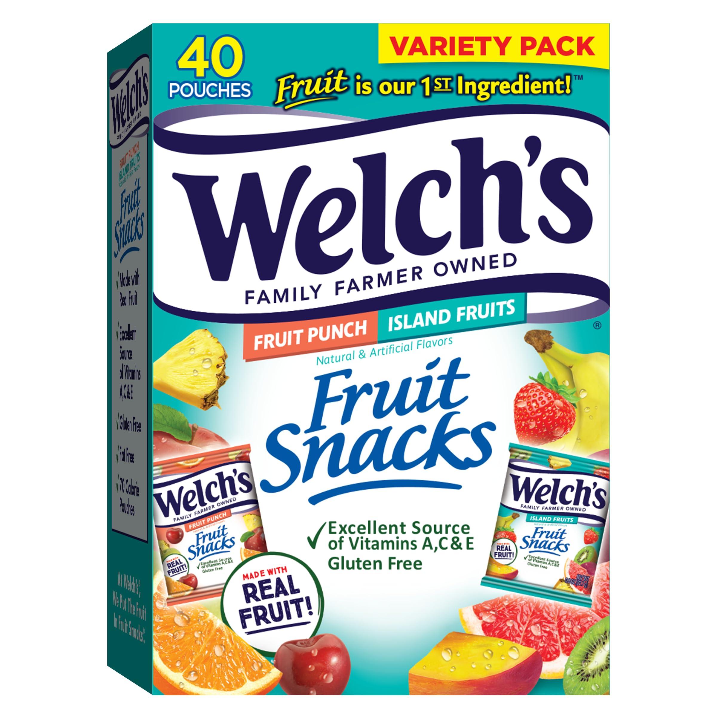 Welch's Welch\'s Fruit Snacks, Fruit Punch & Island Fruits Variety Pack, Gluten Free, Bulk Pack, Individual Single Serve Bags, 0.8 oz (Pack of 40)
