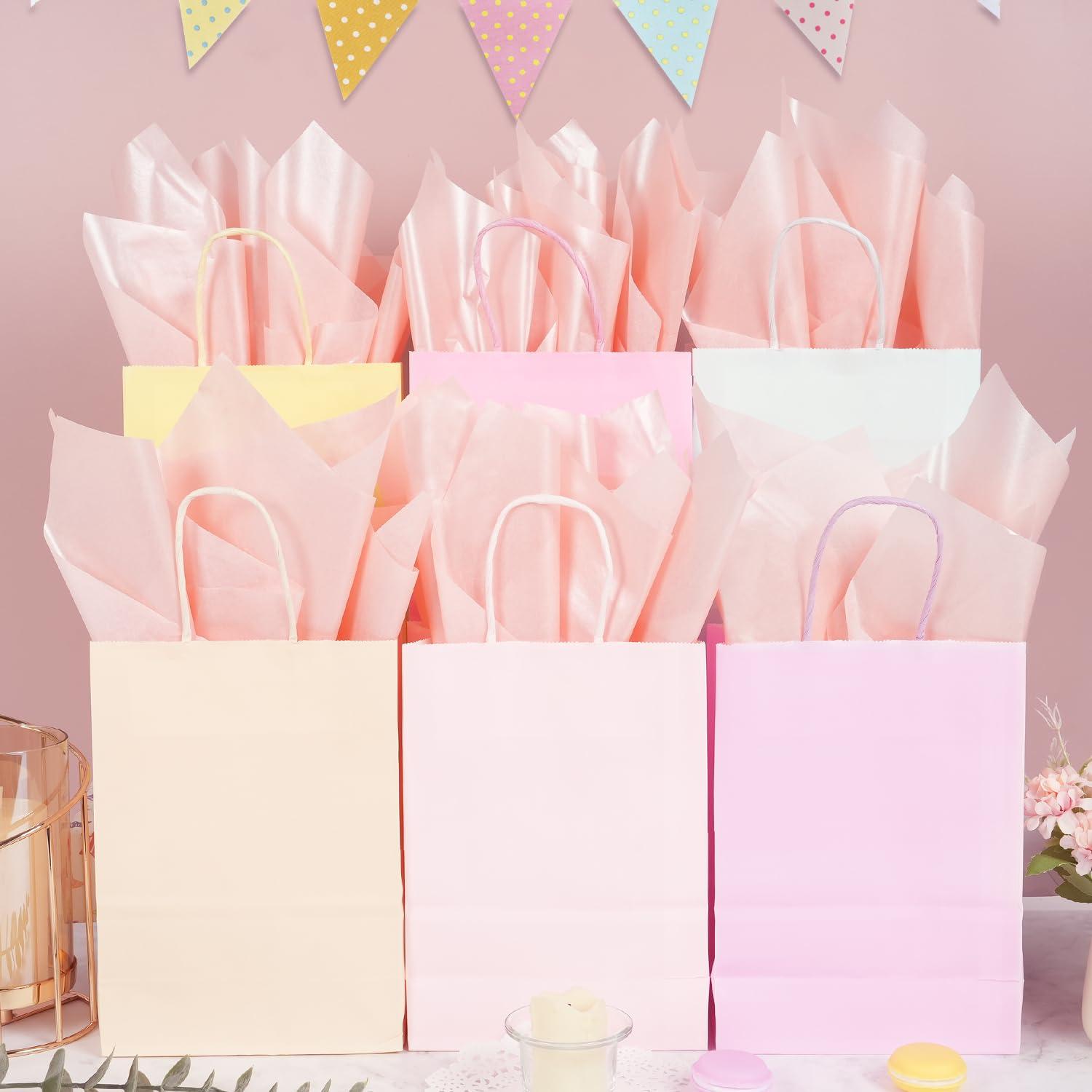 RUIFUN Pink Metallic Tissue Paper, 60 Sheets Shiny Baby Pink Tissue Paper Sheets for Gift Bags Crafts Wrapping Gifts Packaging, Pink Tissue Paper Bulk for Girls Women Birthday Wedding Baby Shower Party Decor