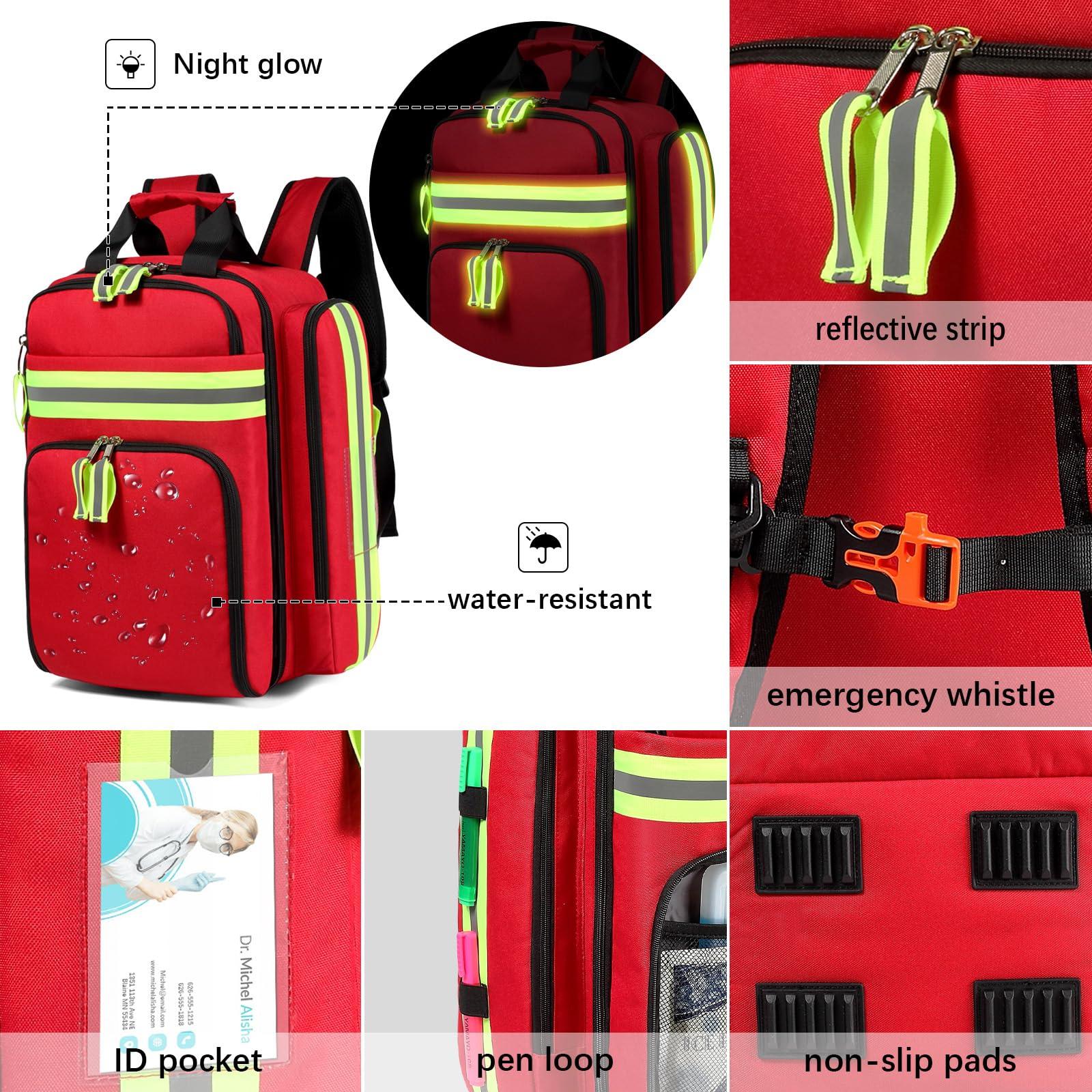 Gatycallaty Gatycallaty First Aid Backpack - Medical Evacuation Bag - Red Emergency Lifeguard Bag for Ems Emt First Responder Trauma (Red)