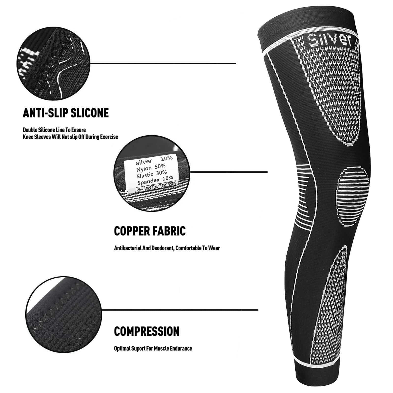 SKDK Full Leg Sleeves Long Compression Leg Sleeve Knee Sleeves Protect Leg, for Man Women Basketball, Arthritis Cycling Sport Football, Reduce Varicose Veins and Swelling of Legs