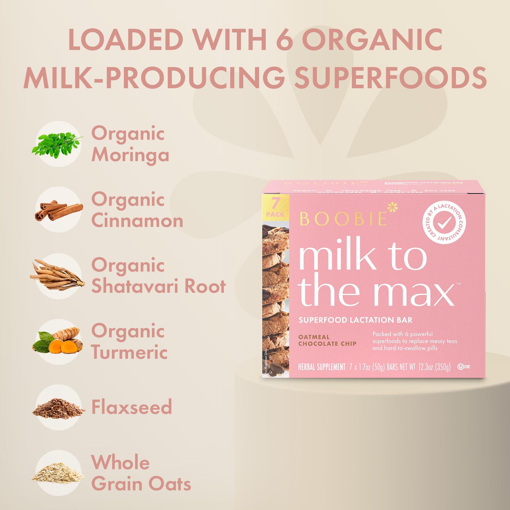 Boobie Brands Boobie Bar Superfood Oatmeal Chocolate Chip Lactation Bar for Breastfeeding Moms to Increase Milk Supply | #1 Selling Lactation Snack Bars | Vegan, Fenugreek-Free, Gluten-Free, Dairy-Free (7 Bars)