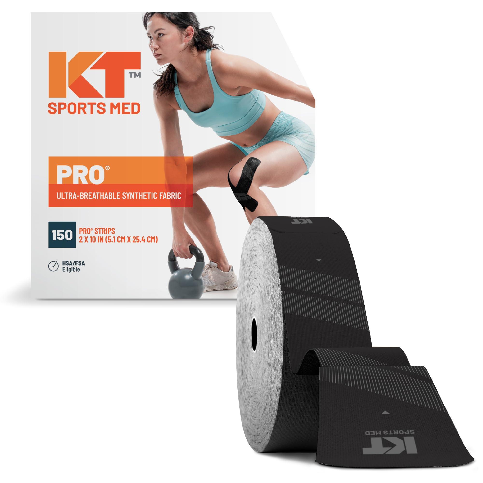 KT Tape KT Tape, PRO Synthetic Elastic Kinesiology Athletic Tape, 150 Count, 10\" Precut Strips, Black