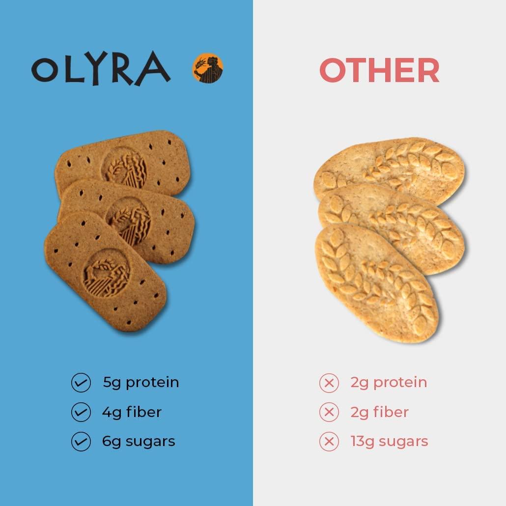 Olyra Ancient Greek Grains Olyra Breakfast Biscuits Cinnamon Tahini, Kids Healthy Snacks, Low Sugar, High Fiber, Plant-Based Protein Cookies, Organic Breakfast Cookies with Ancient Greek Grains, 24 Packs