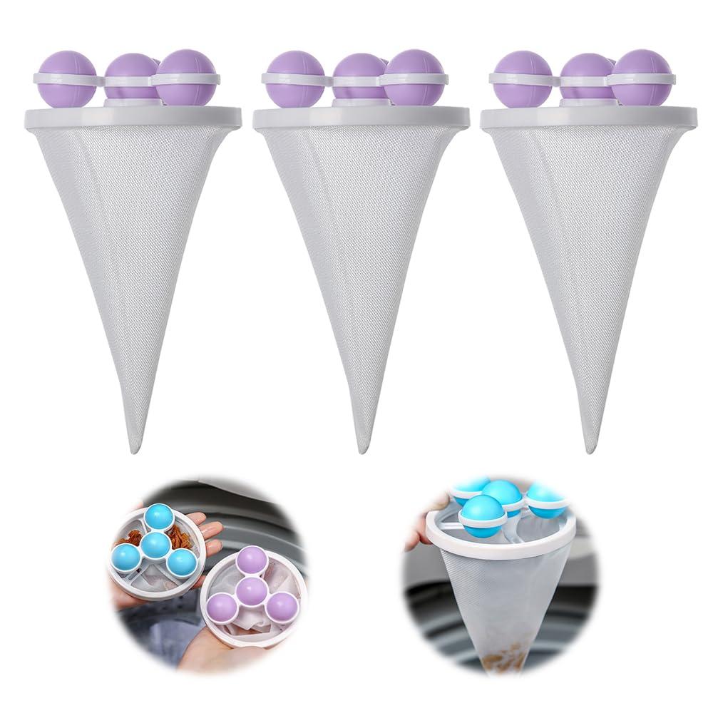 AIIONP Floating Hair Filtering Mesh Removal, Lint Catcher for Washing Machine, Reusable Washing Machine Hair Filter Laundry Pet Hair Catcher Pet Dog Cat Hair Remover for Laundry (Purple*3)