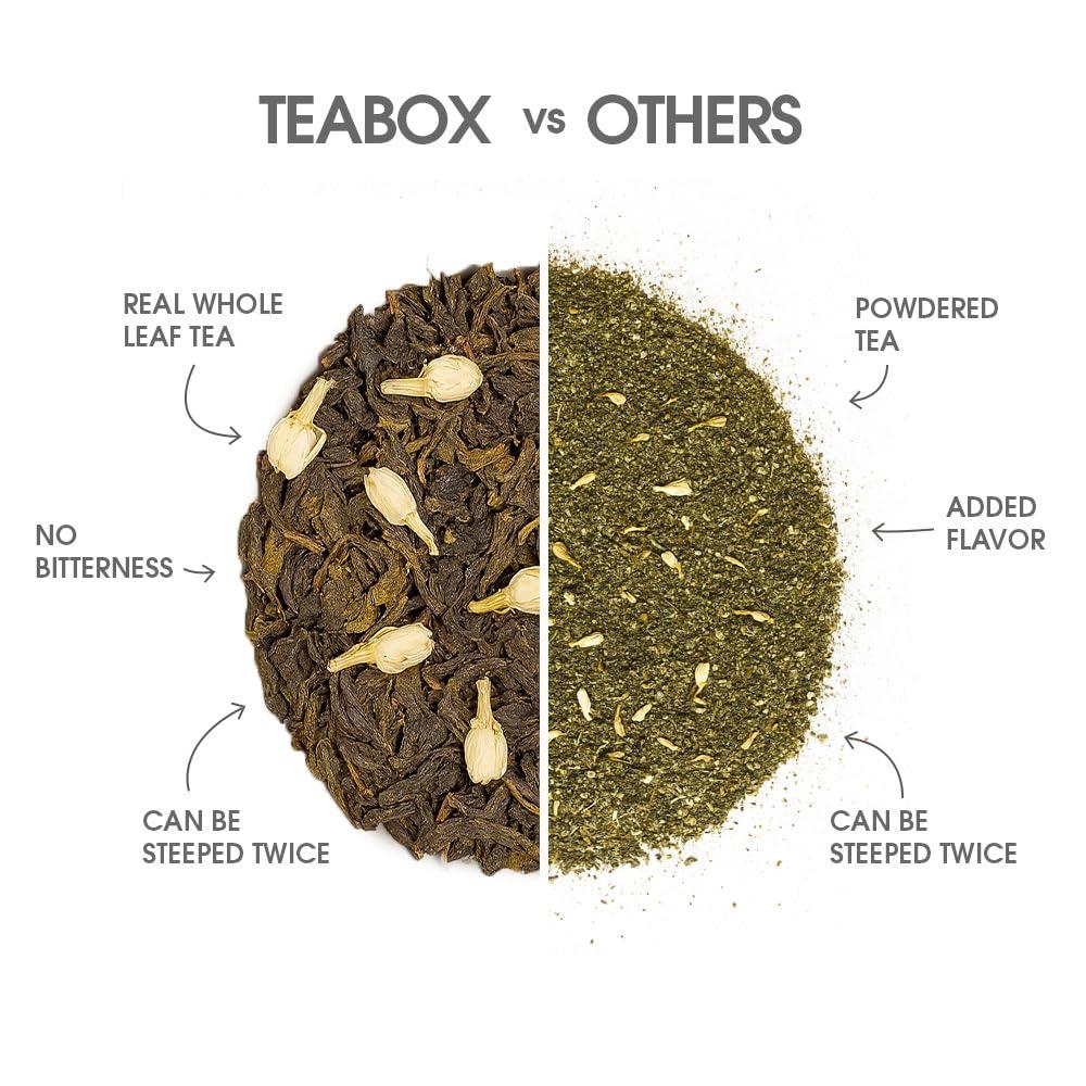 Teabox Teabox Premium ORGANIC Green Tea With Jasmine Flowers And Natural Flavours | 100% Whole Leaf Green Tea From The Himalayas | USDA ORGANIC (50 Count (Pack of 1))