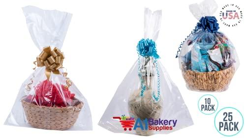 A1 Bakery Supplies Cellophane Bags For Baskets Cellophane Gift Bags For Wine Bottles, Small Baskets, Mugs And Gifts Clear Cellophane Bags Basket Bags Cello Gift Bags Gusset Style Bag 12 in. X 4 in X 20 in. 10 Pack