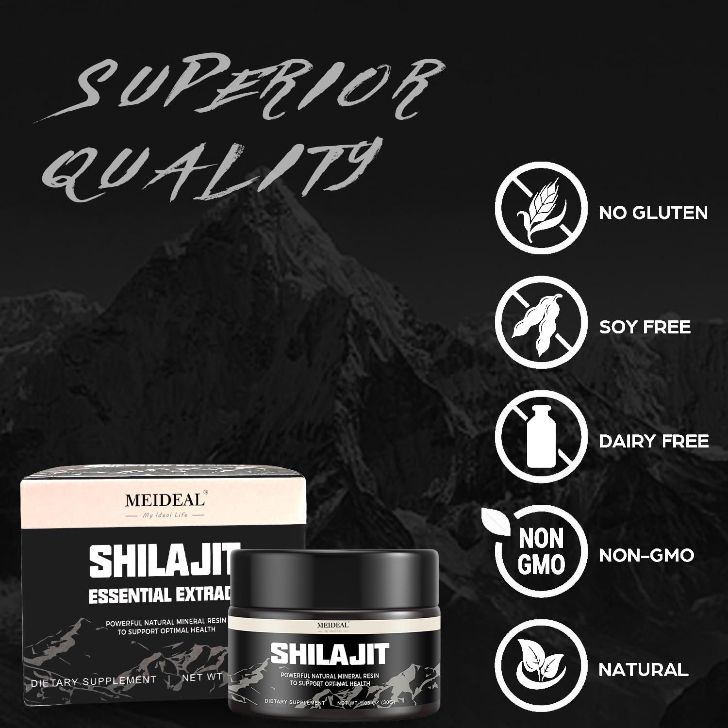 Meideal Shilajit Pure Himalayan Organic Shilajit Resin, Natural Shilajit Resin with Fulvic Acid, 85+ Trace Minerals, Organic Ayurvedic Blend for Energy & Immune System Support, 30 Grams (3 Packs)