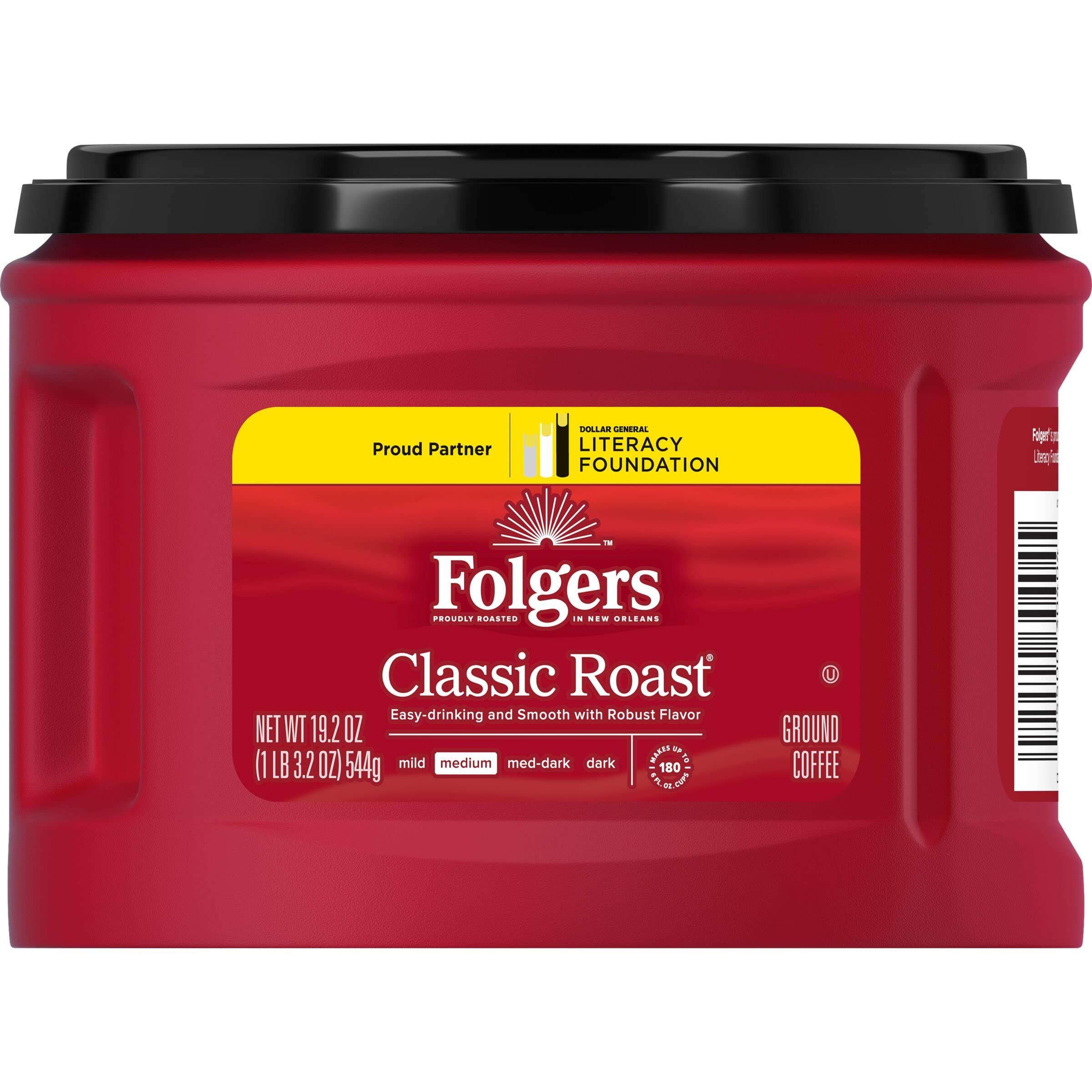 Folgers Folgers Classic Roast Ground Coffee, Medium Roast Coffee, 19.2 Ounce Canister