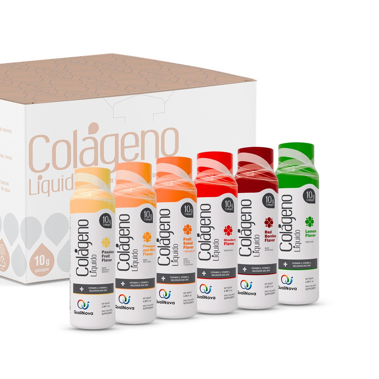 QUALINOVA QUALINOVA Liquid Collagen Supplements Variety Pack for Women - Daily Dose of Tropical Flavors with Essential Nutrients (10g Collagen / 1.86 fl oz - 30 Count)