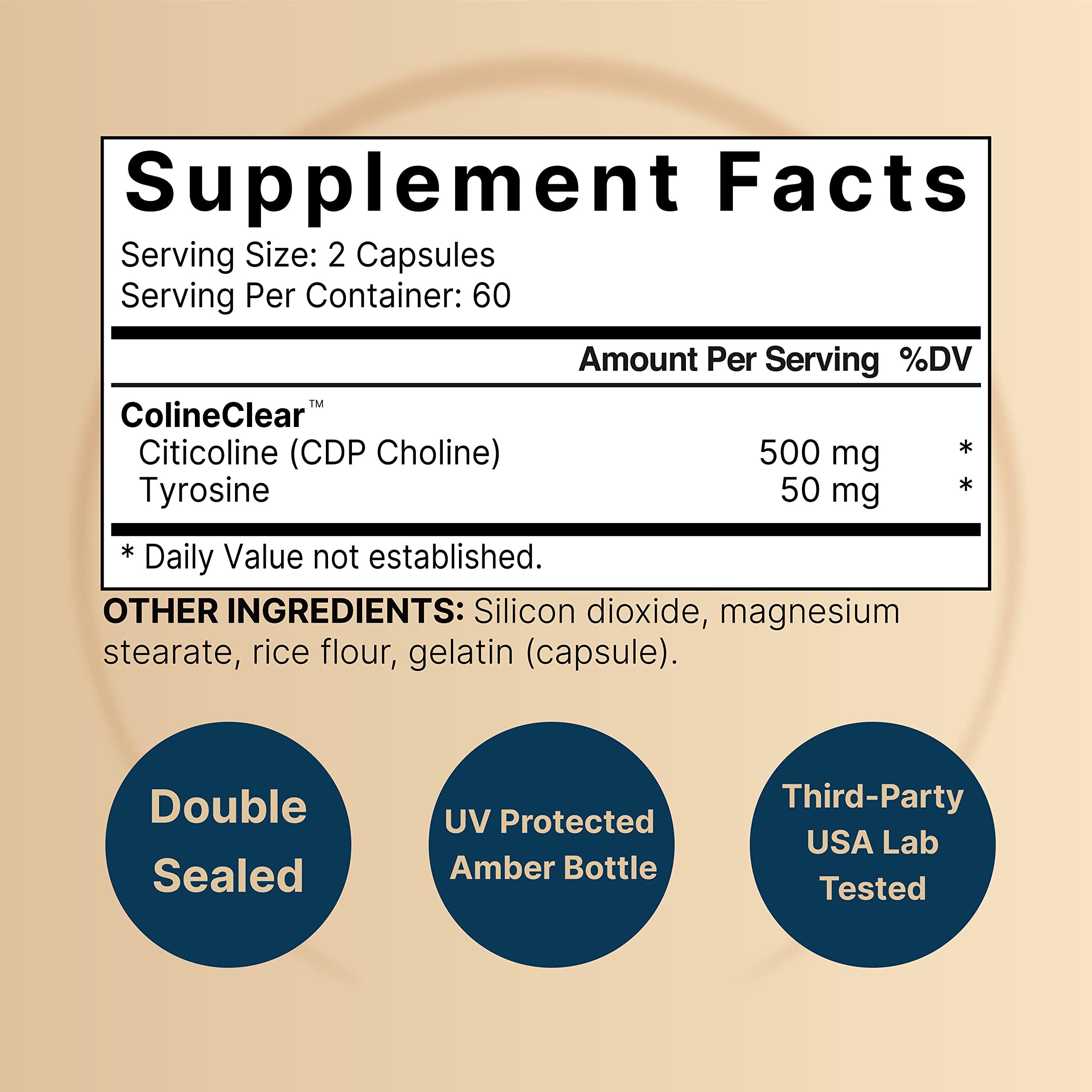 NatureBell NatureBell Citicoline Supplements, CDP Choline, Citicoline 500mg Plus Tyrosine 50mg Per Serving, Optimized Dosage, 120 Capsules, 2 in 1 Formula, Dual Action Brain Supplement, Non-GMO