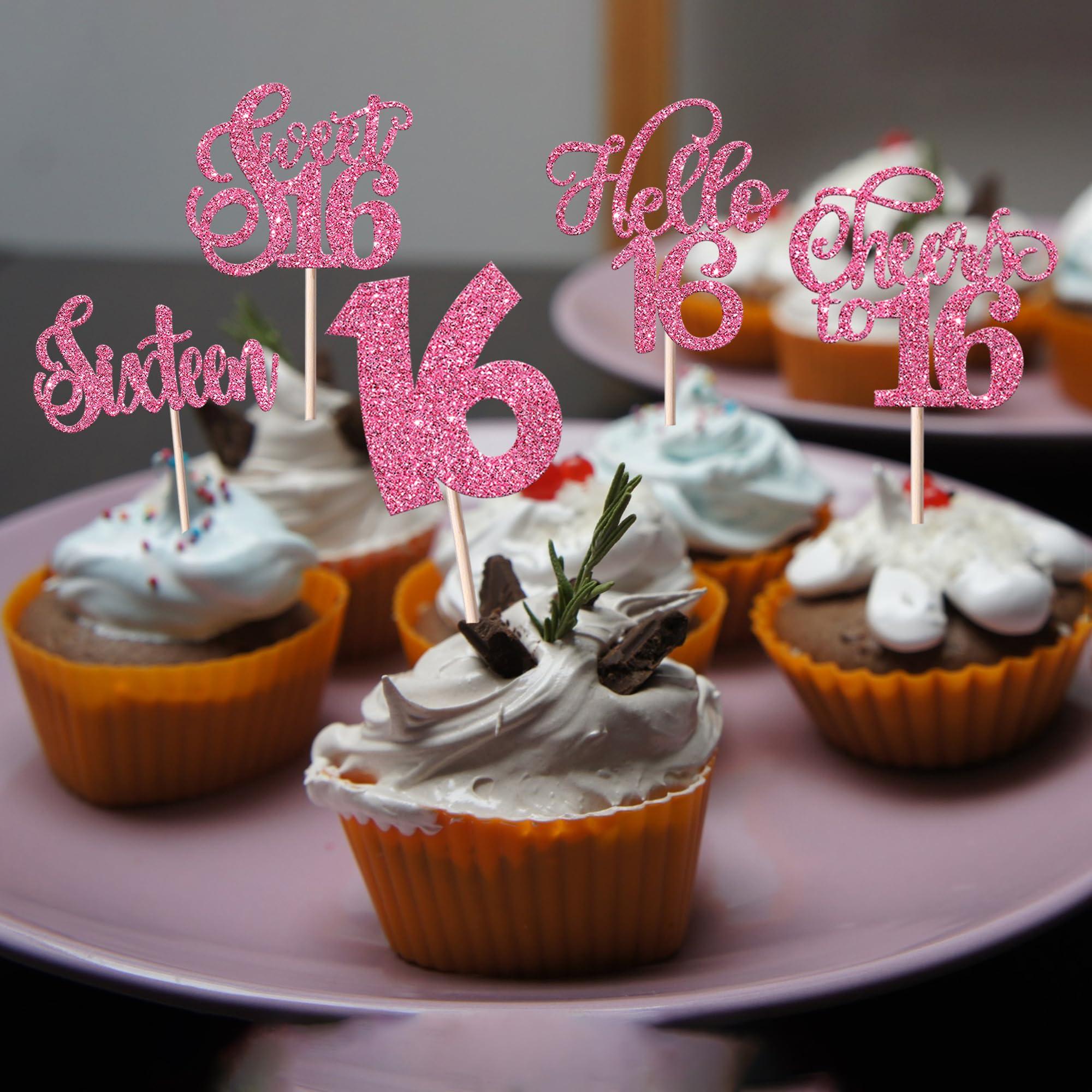 Rsstarxi Rsstarxi 30 Pack Sweet 16 Cupcake Toppers 16th Birthday Cupcake Decorations Hello Cheers to 16 Years Sixteen Birthday Cupcake Picks for Wedding Anniversary 16 Birthday Party Cake Decorfations Pink