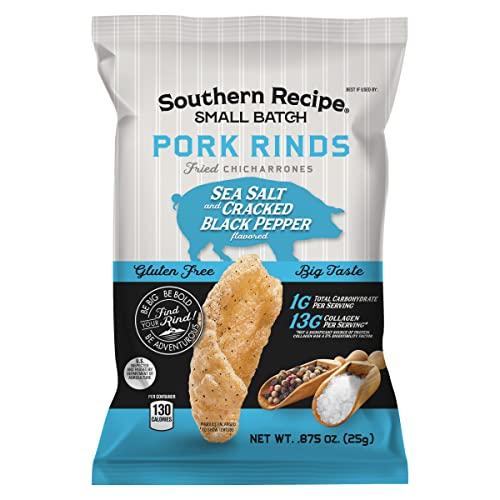 Southern Recipe Pork Rinds Variety Pack | Salt & Pepper, Korean BBQ, & Spicy Dill | Southern Recipe Small Batch Chicharrones | Keto Friendly & Low Carb | Snack Bag (18 Count)