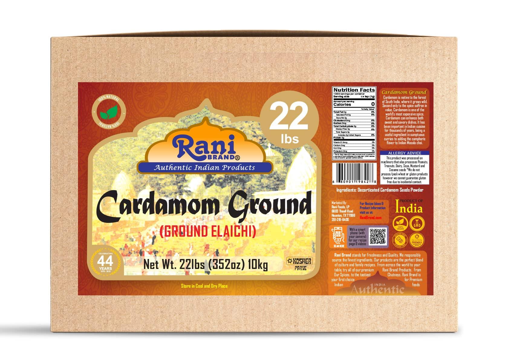 Rani Brand Authentic Indian Products Rani Cardamom (Elachi) Ground, Powder Indian Spice 352oz (22lbs) 10kg Bulk Box ~ All Natural | No Color Added | Gluten Friendly | Vegan | NON-GMO | Kosher | No Salt or Fillers